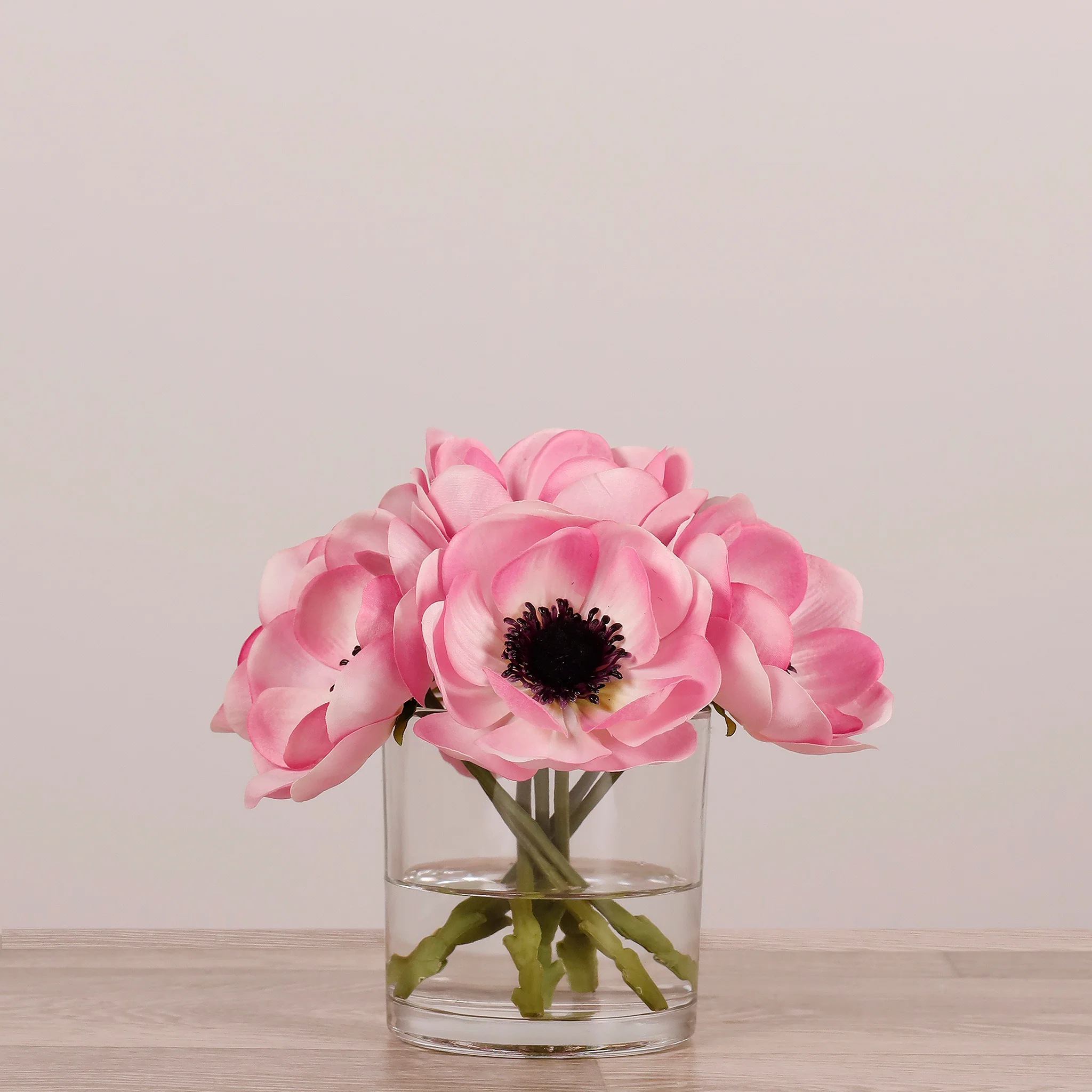 Artificial Anemone Arrangement in Glass Vase - Image 5