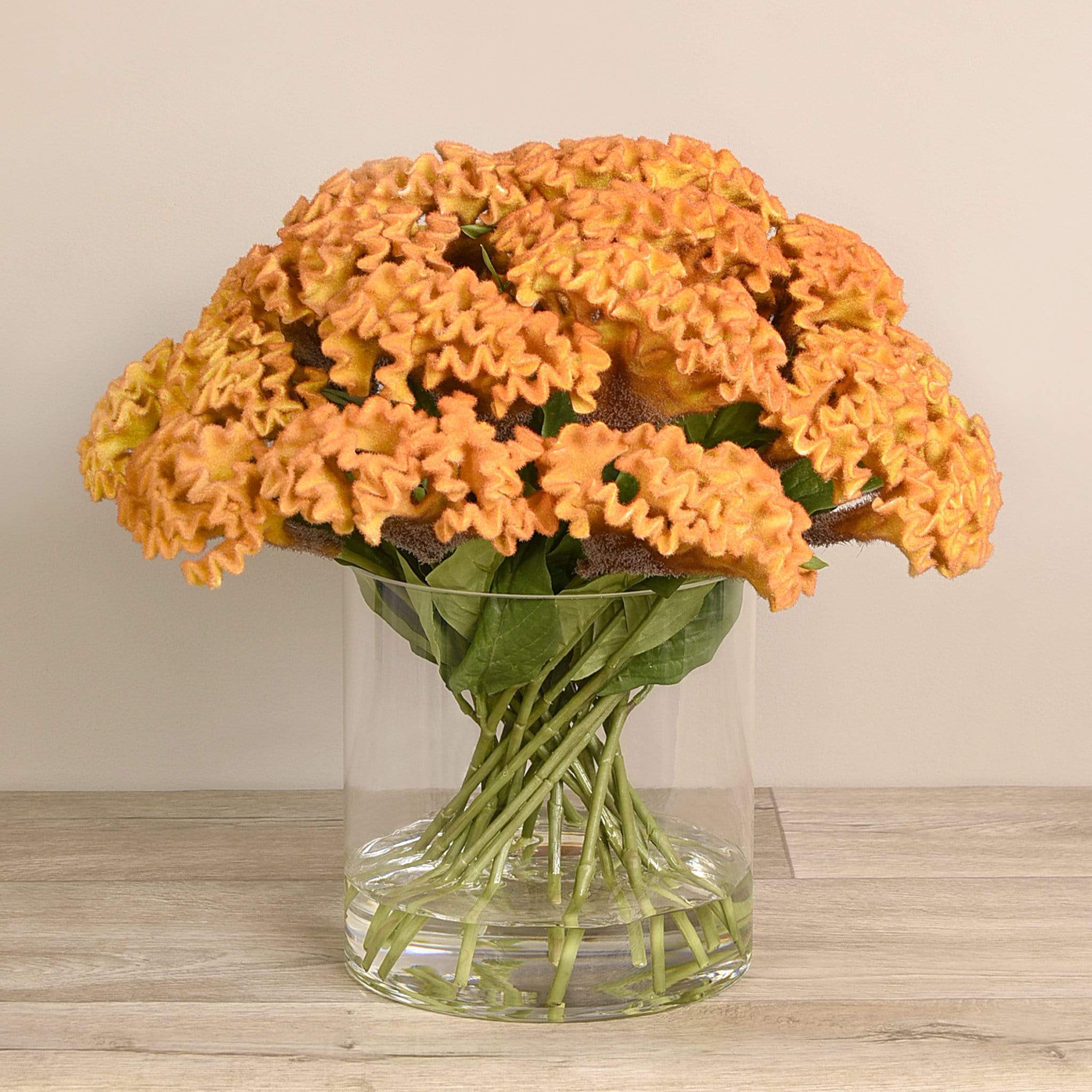 Artificial Celosia Arrangement in Glass Vase - Image 2