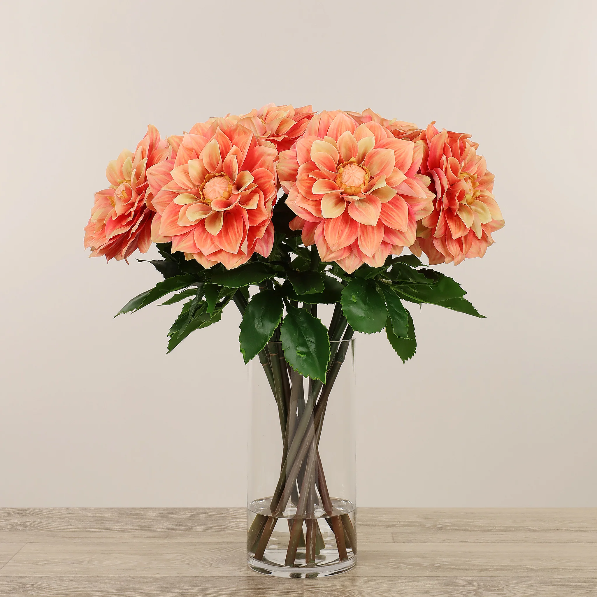 Artificial Dahlia Arrangement in Glass Vase - Image 2