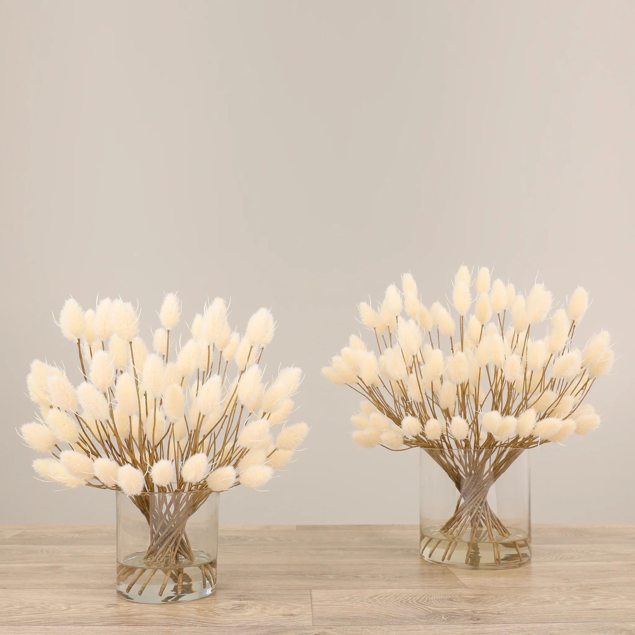 Artificial Hare Tail Arrangement in Glass Vase