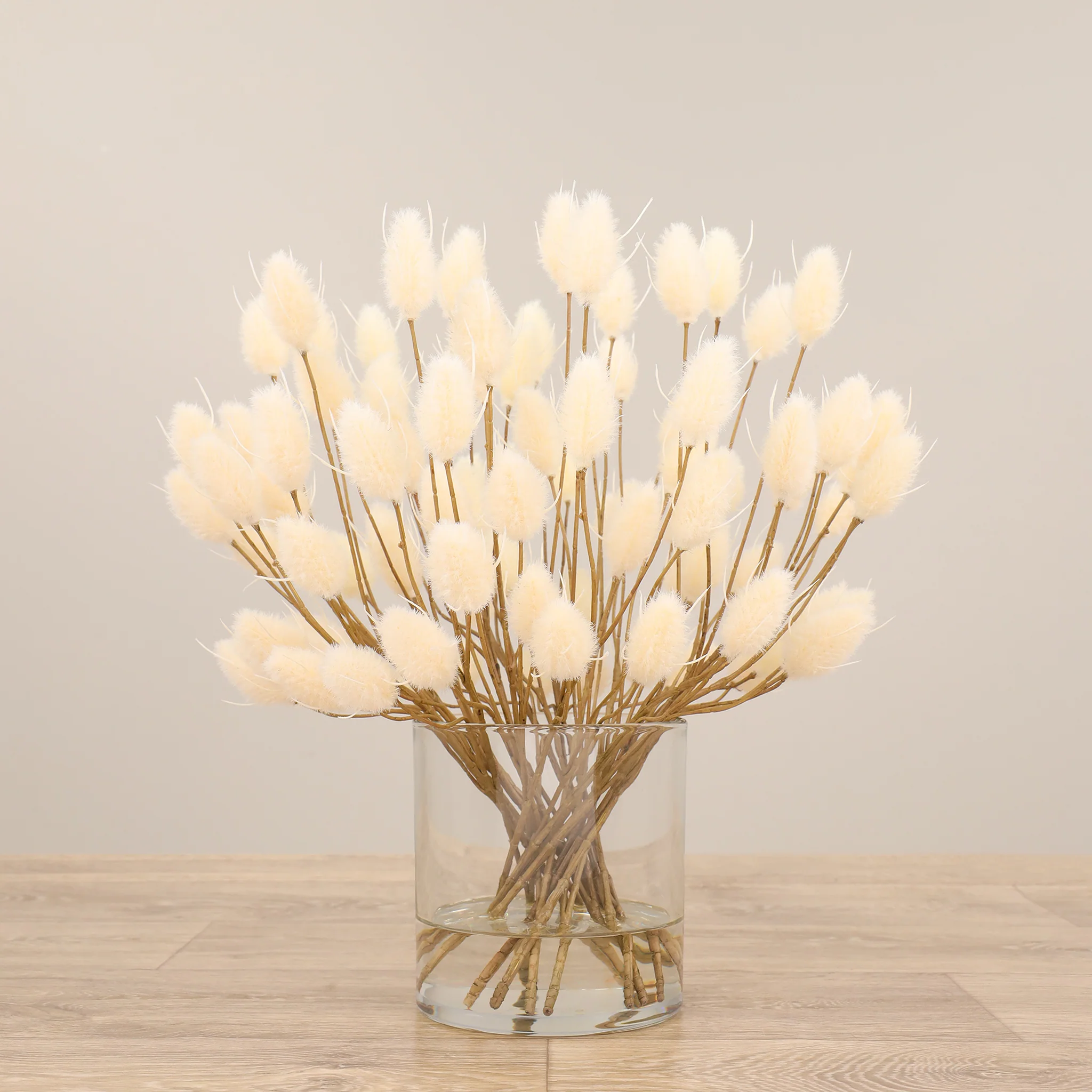 Artificial Hare Tail Arrangement in Glass Vase - Image 3