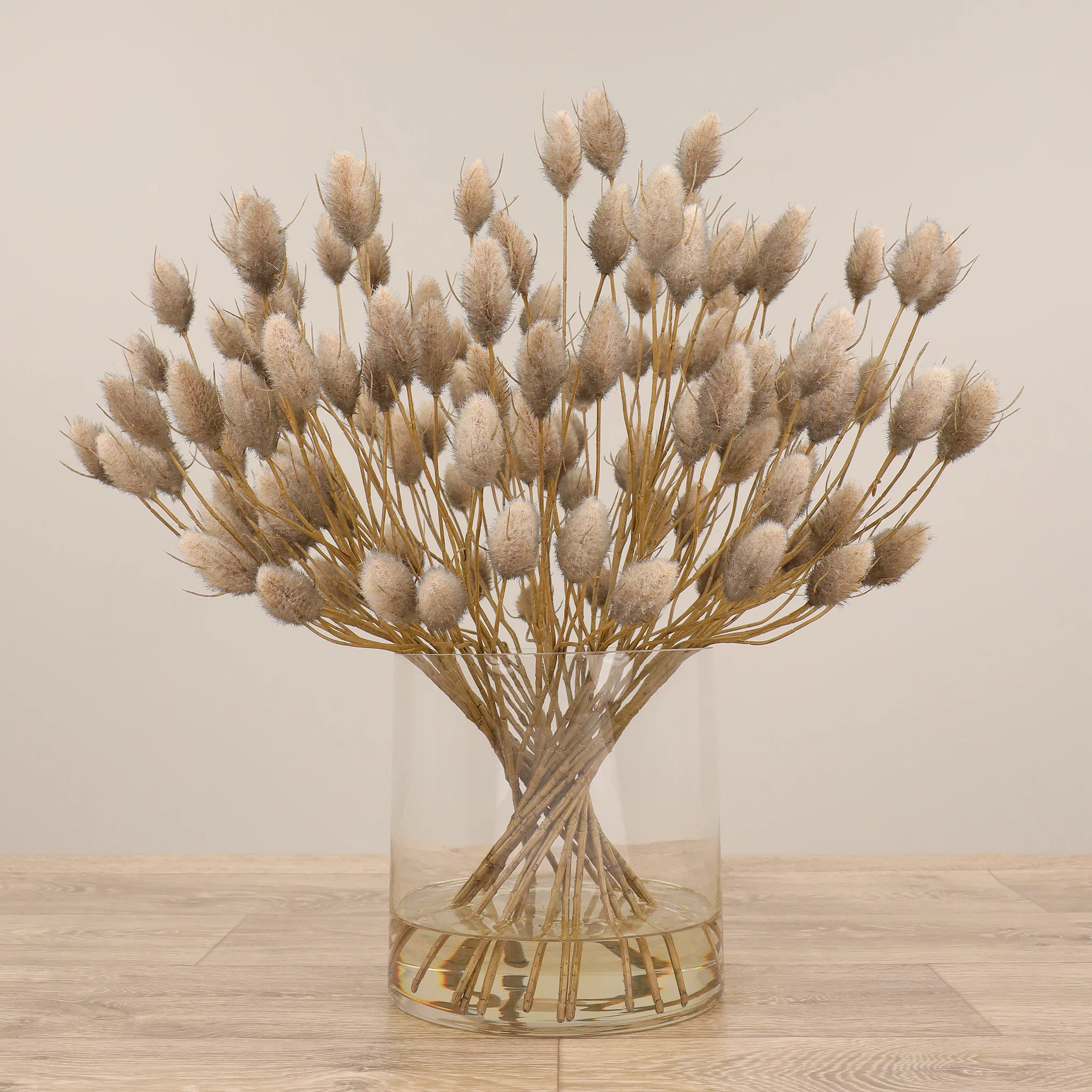Artificial Hare Tail Arrangement in Glass Vase - Image 5