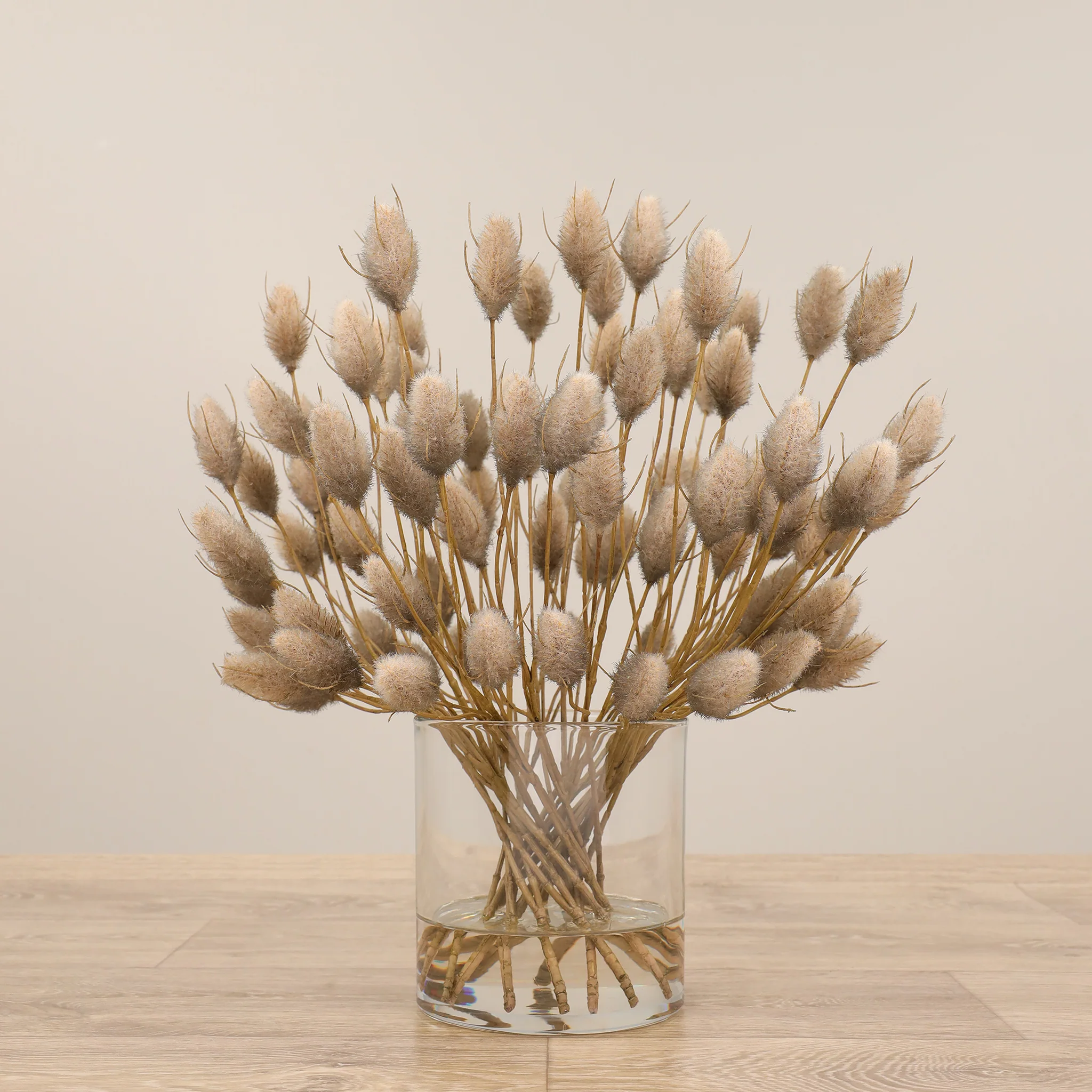 Artificial Hare Tail Arrangement in Glass Vase - Image 6
