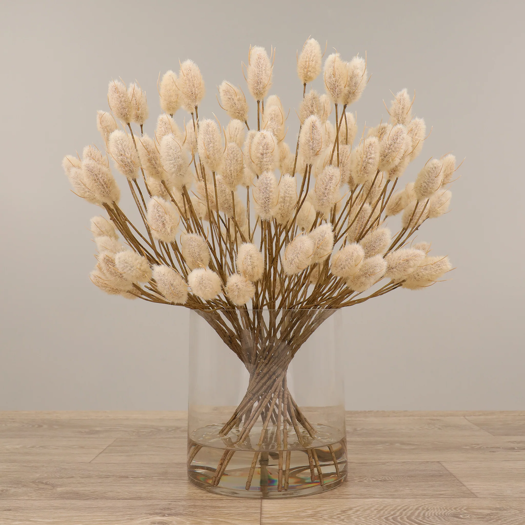 Artificial Hare Tail Arrangement in Glass Vase - Image 8