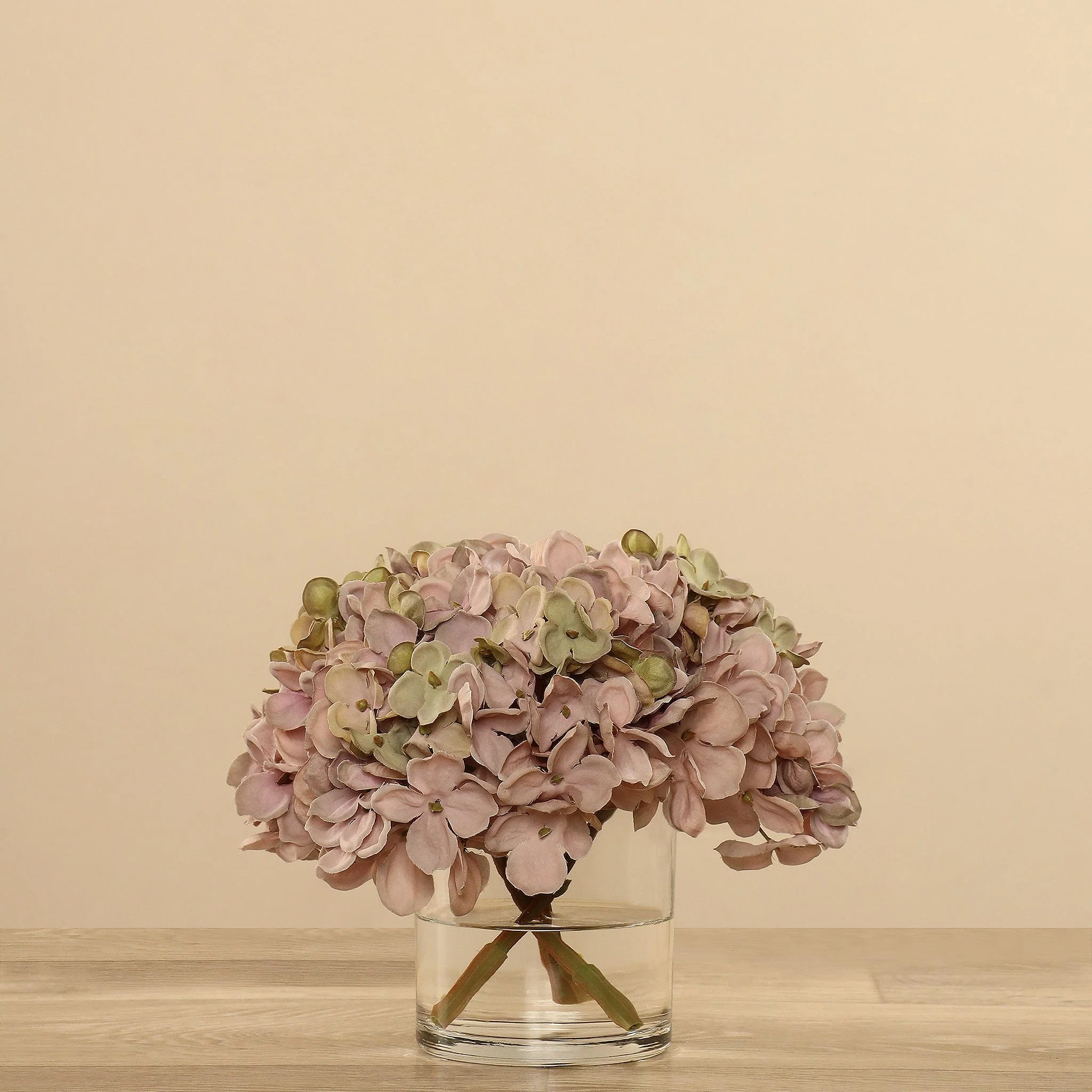 Artificial Hydrangea Arrangement in Glass Vase - Image 13