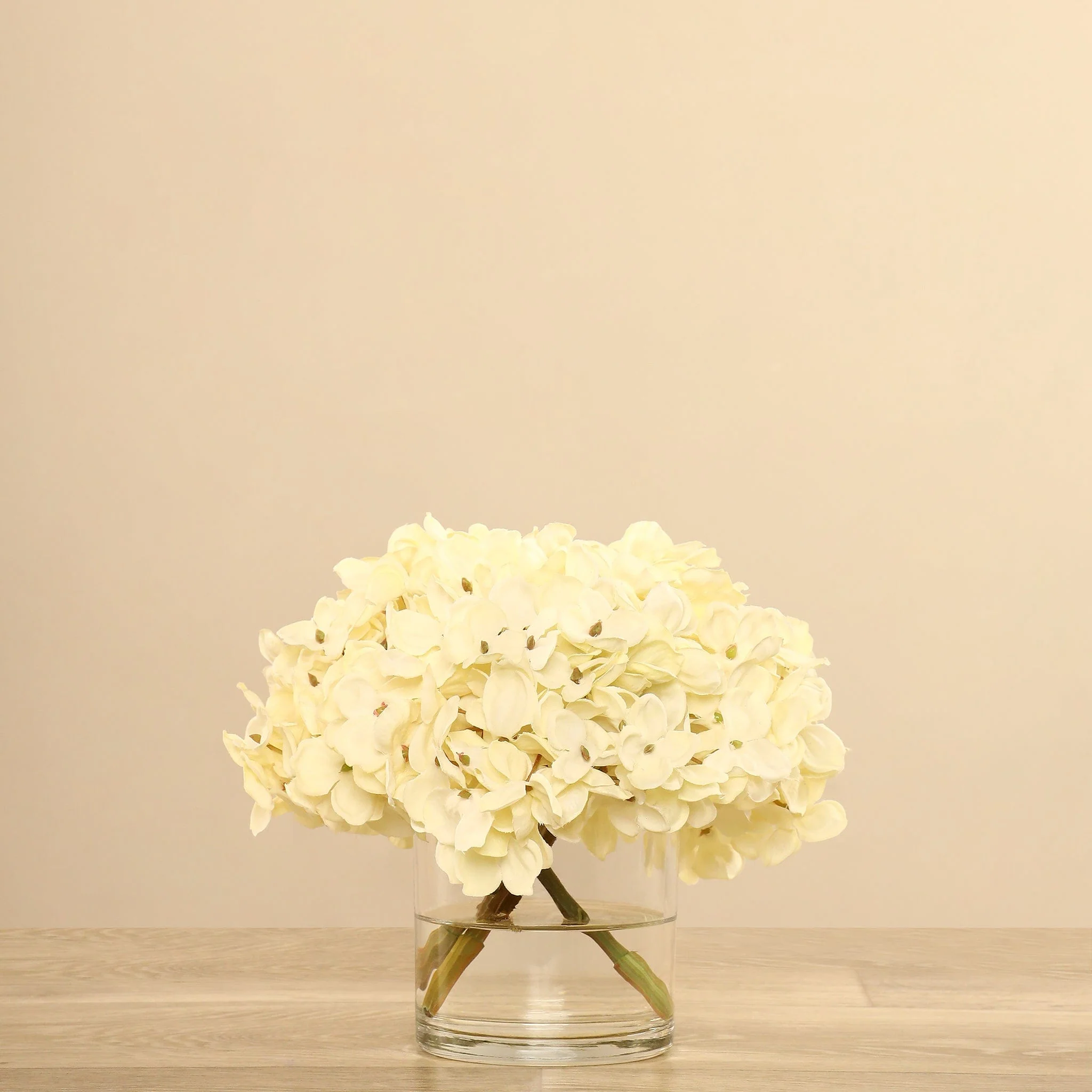 Artificial Hydrangea Arrangement in Glass Vase - Image 2