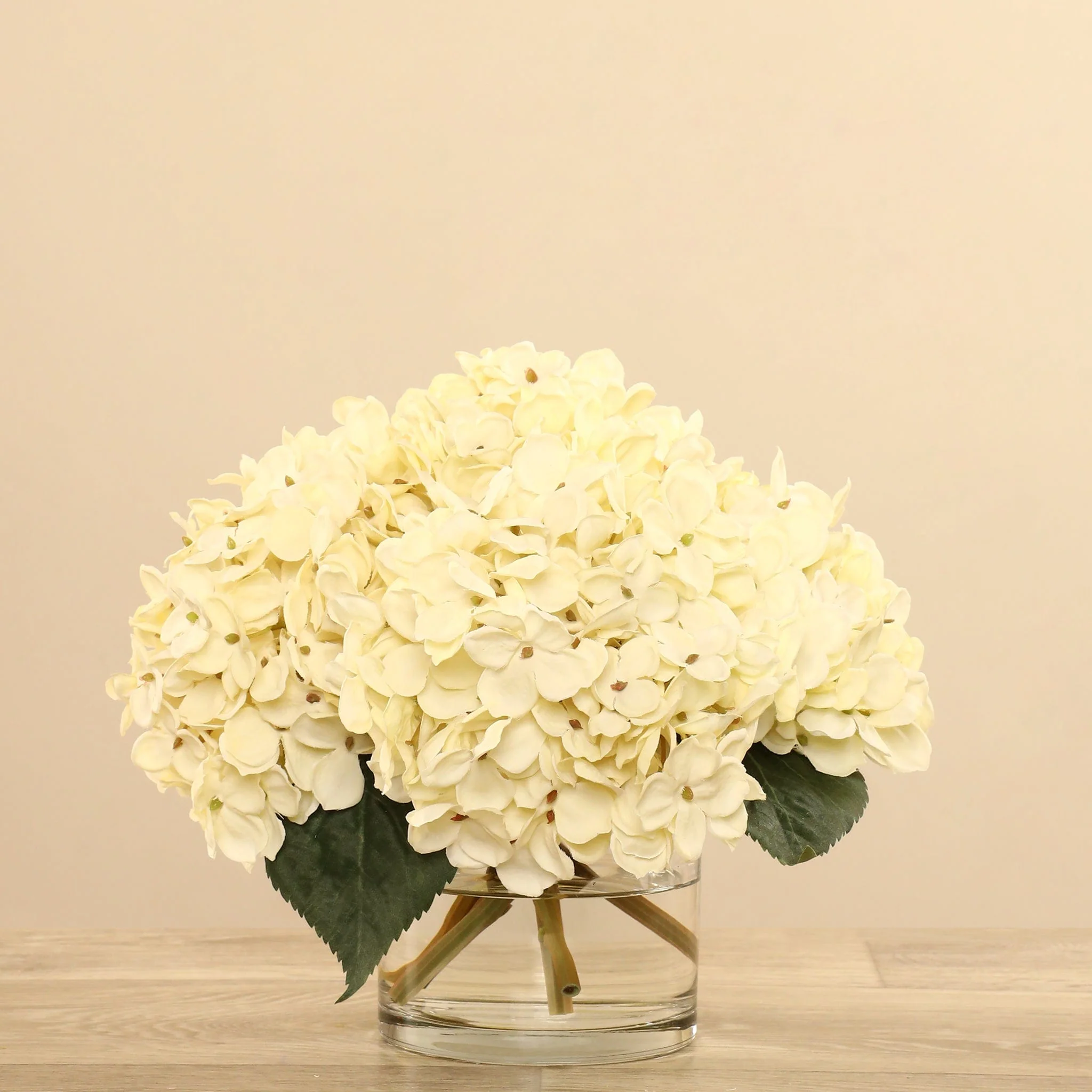 Artificial Hydrangea Arrangement in Glass Vase - Image 3