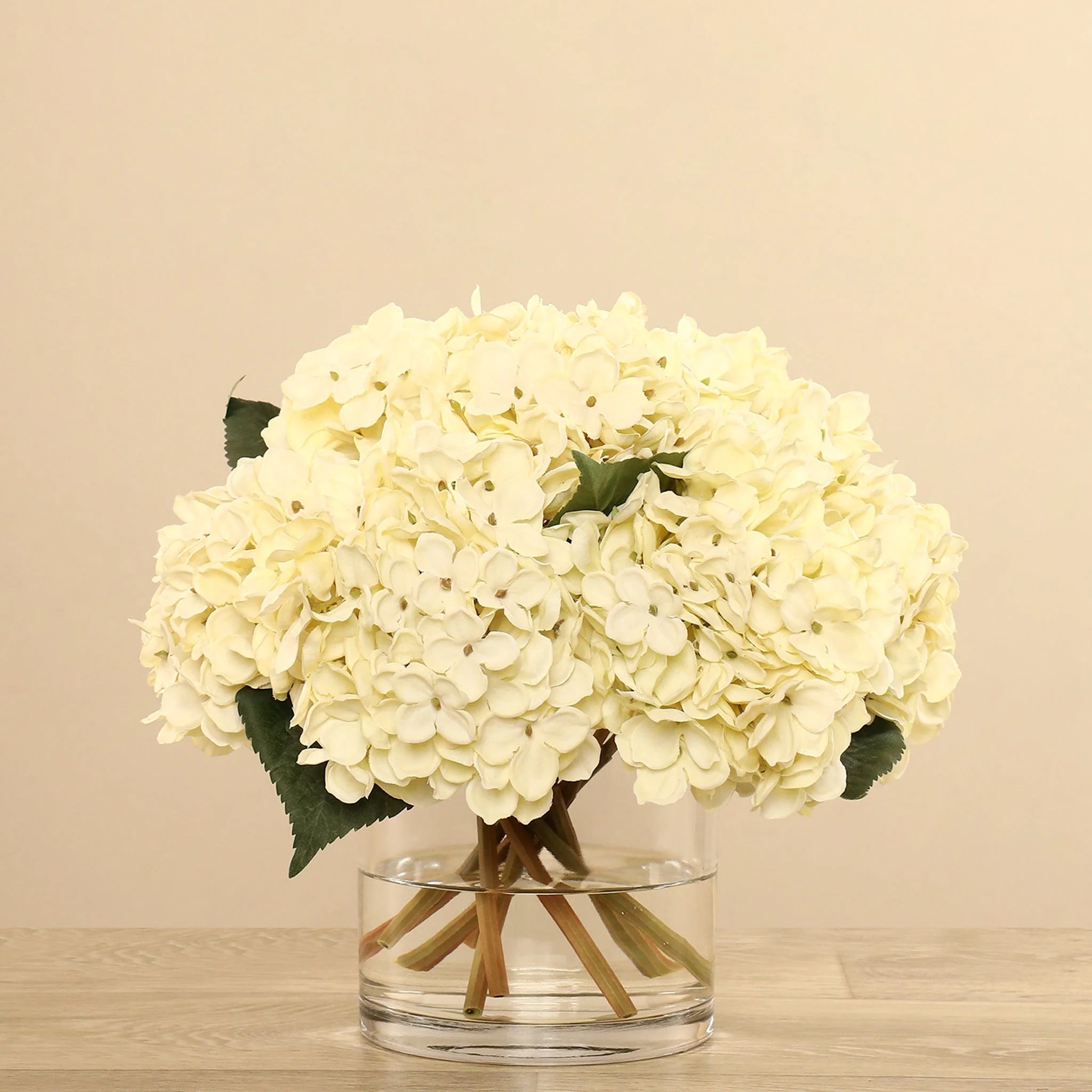 Artificial Hydrangea Arrangement in Glass Vase - Image 4