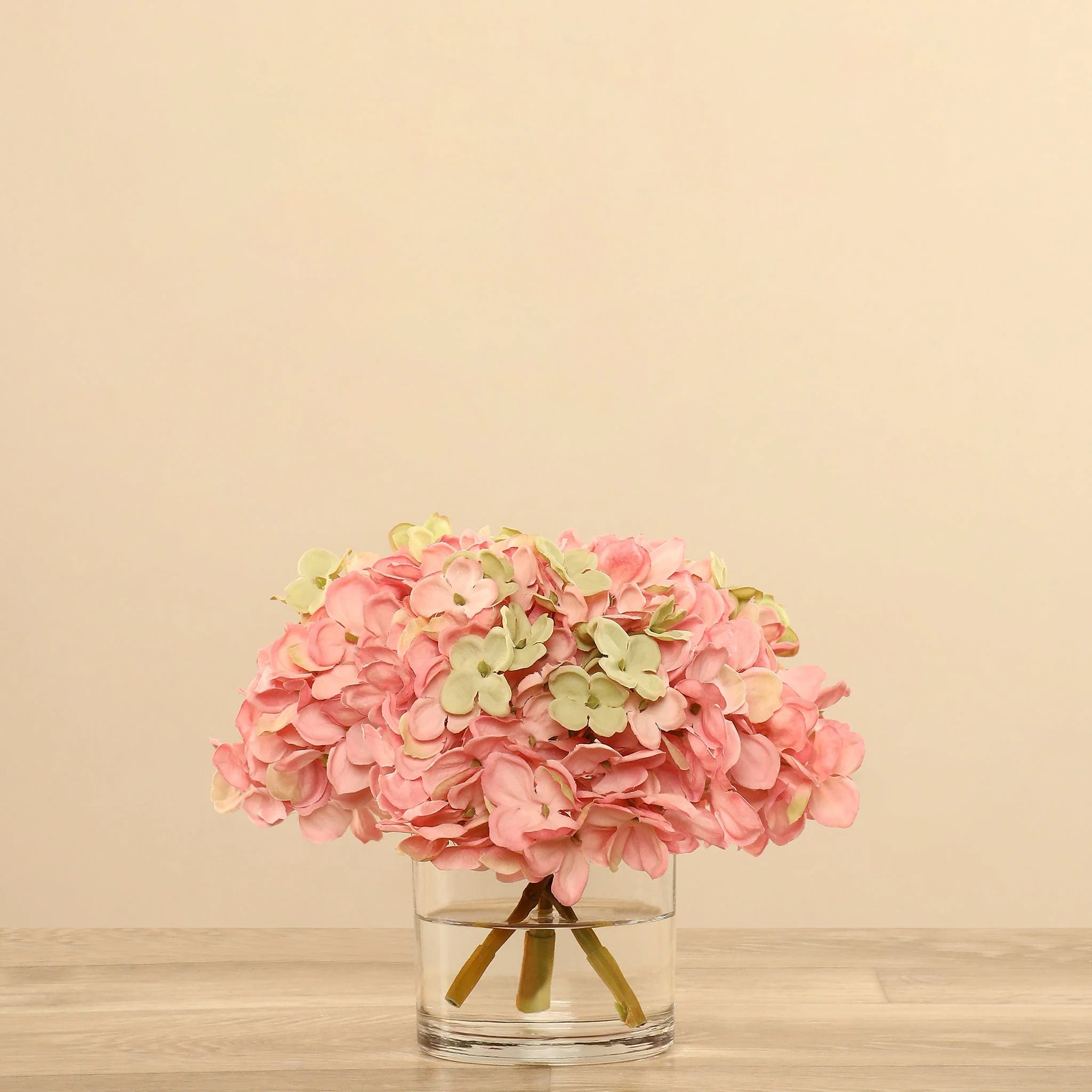 Artificial Hydrangea Arrangement in Glass Vase - Image 5