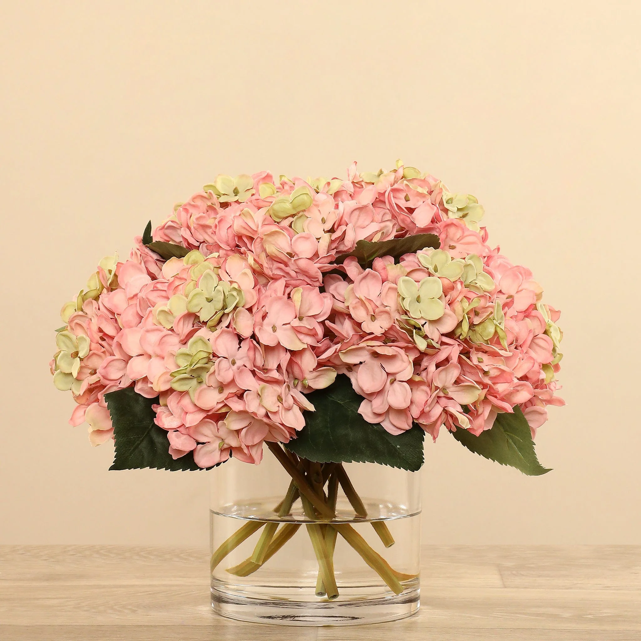 Artificial Hydrangea Arrangement in Glass Vase - Image 7