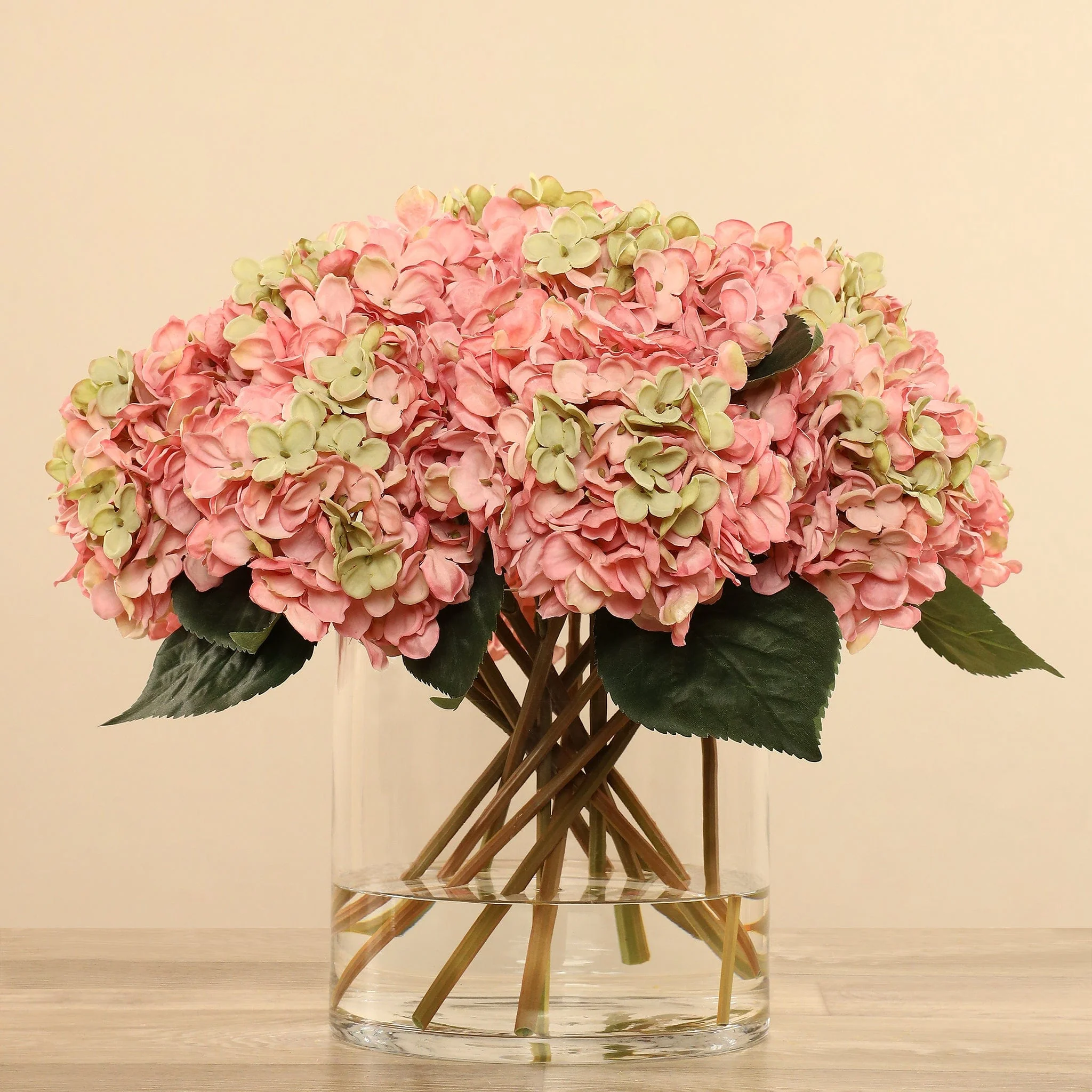 Artificial Hydrangea Arrangement in Glass Vase - Image 2