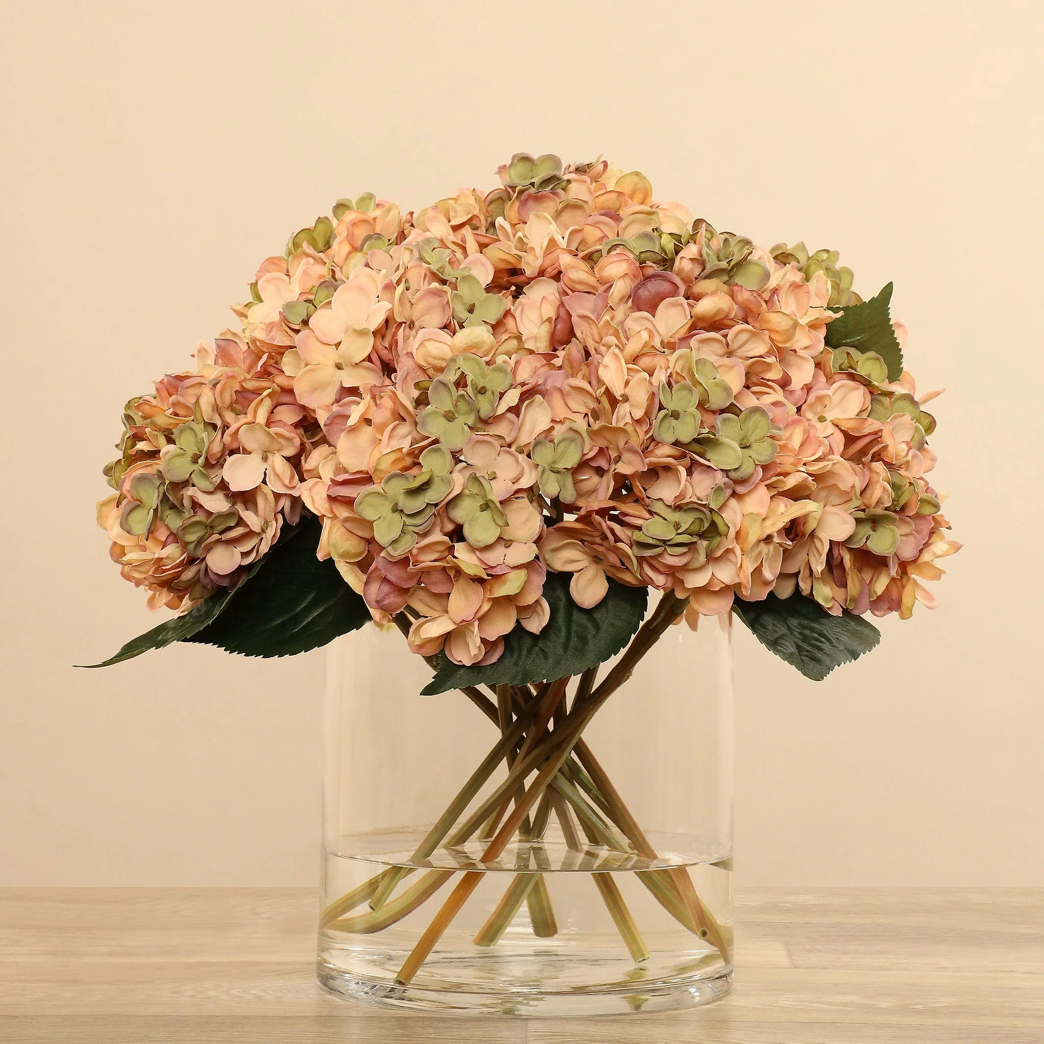 Artificial Hydrangea Arrangement in Glass Vase - Image 3