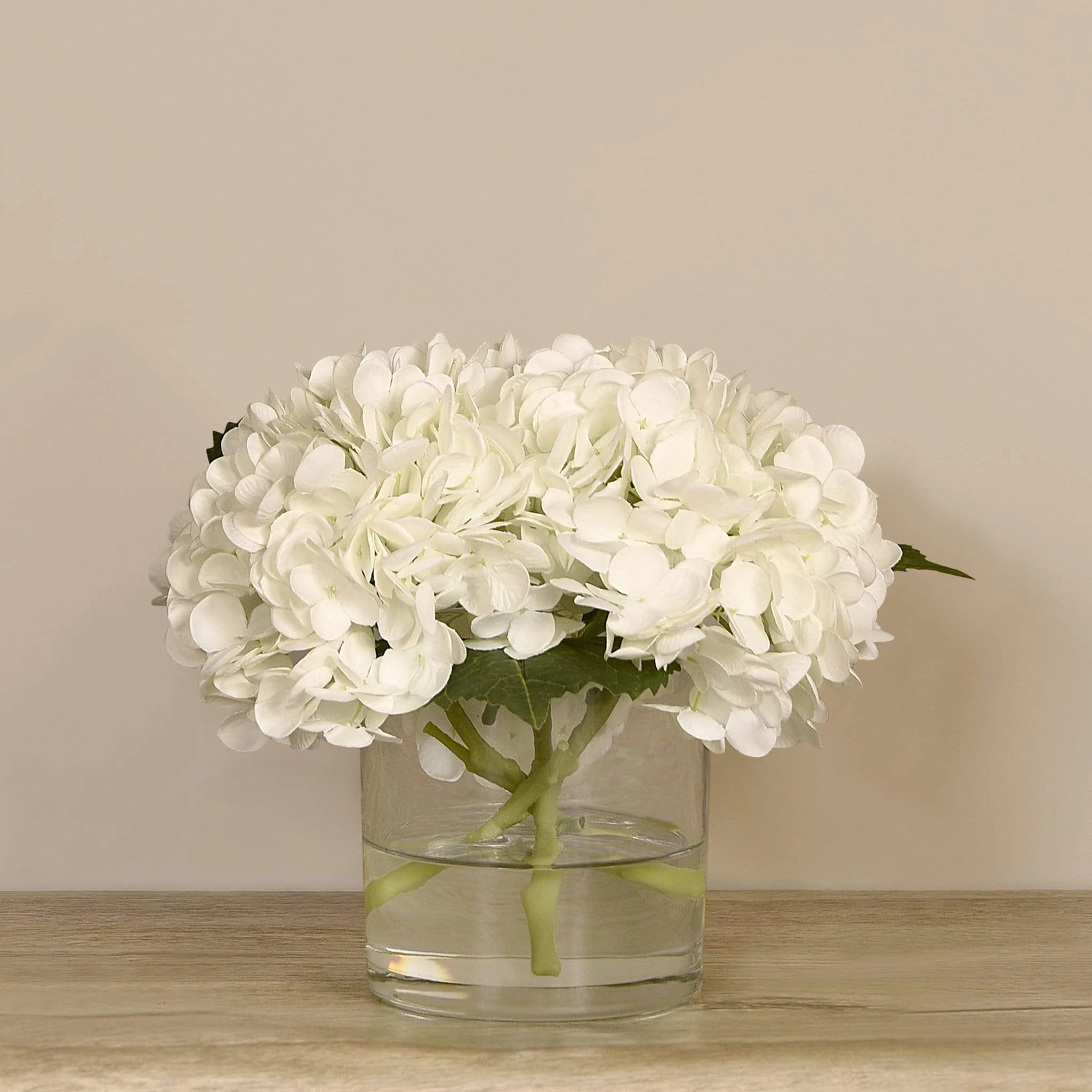 Artificial Hydrangea Arrangement in Glass Vase - Image 3