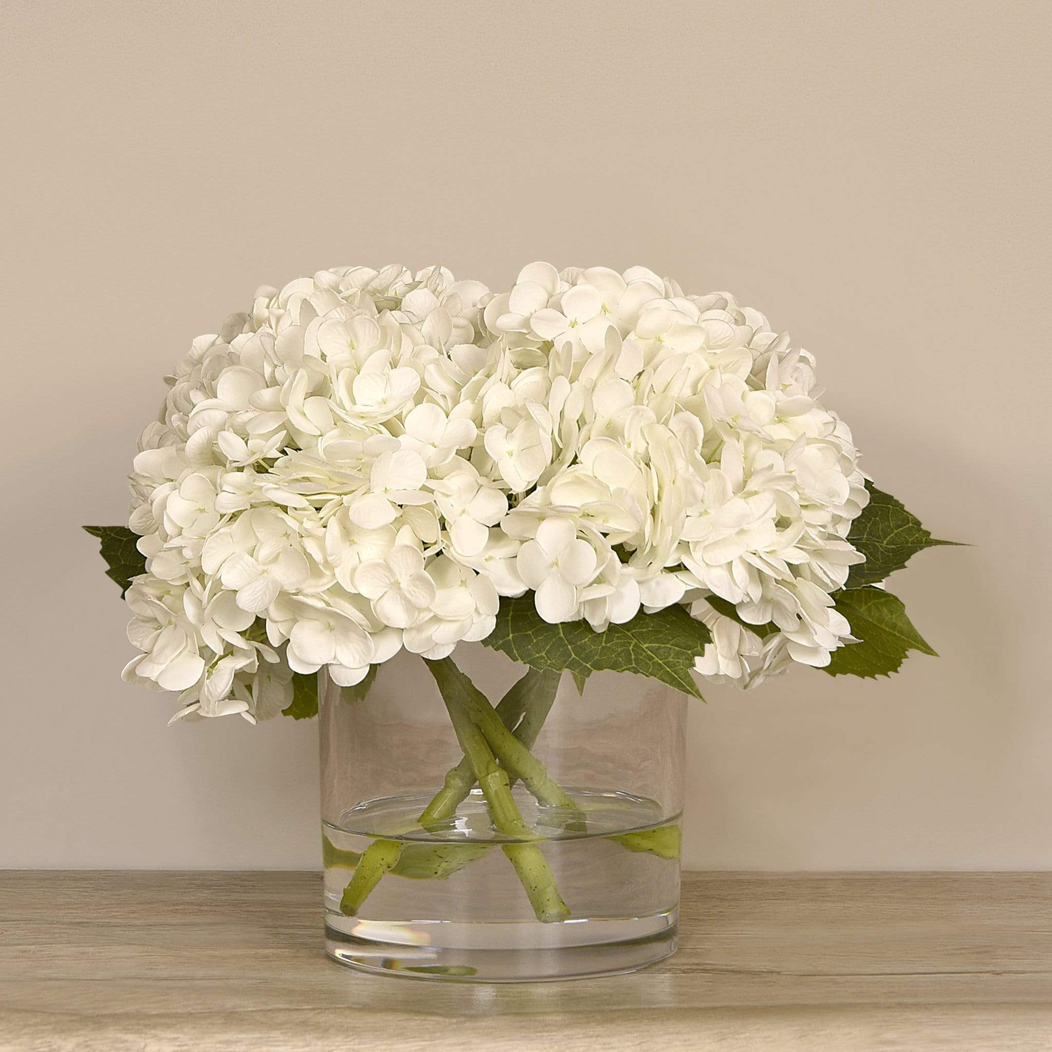Artificial Hydrangea Arrangement in Glass Vase - Image 4