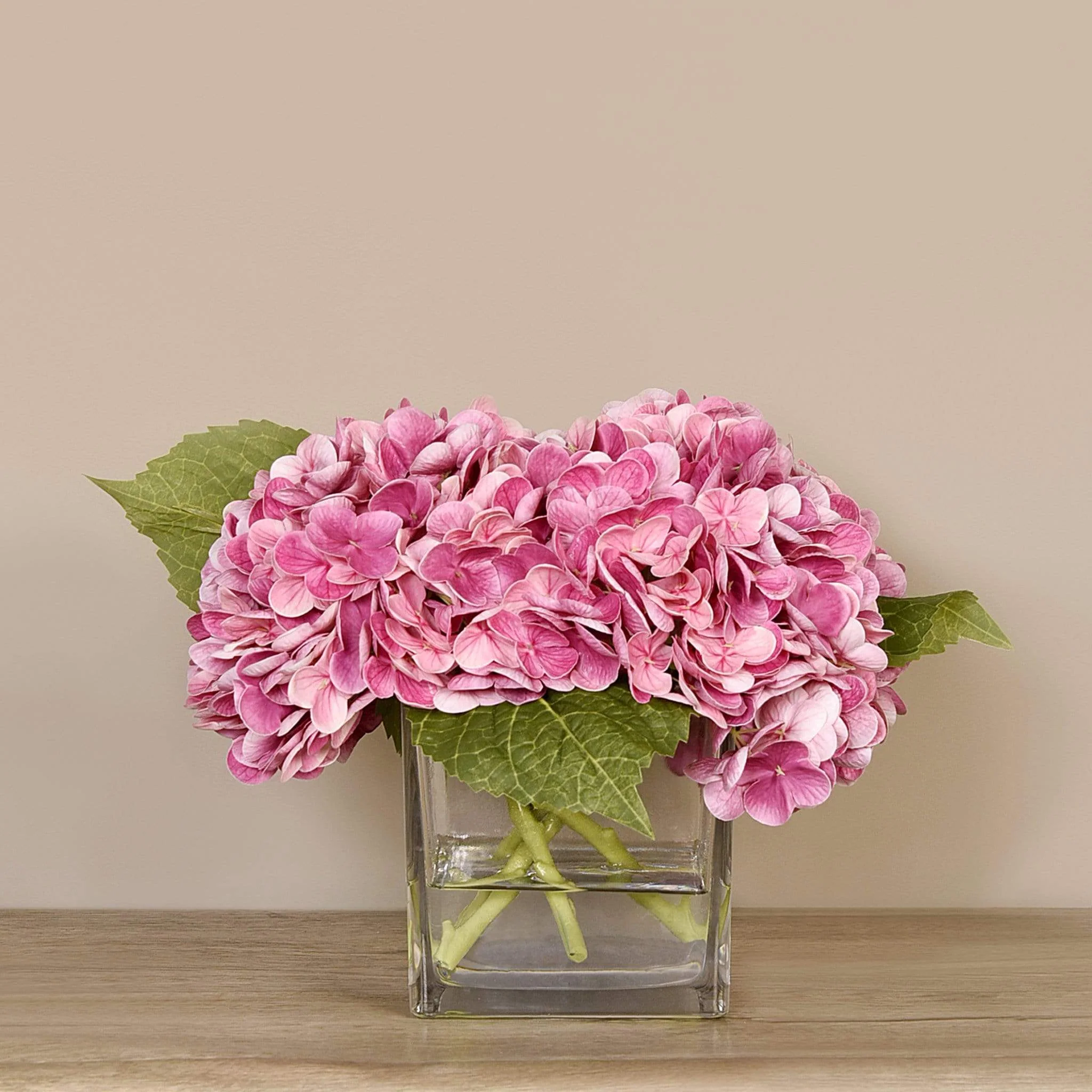 Artificial Hydrangea Arrangement in Glass Vase - Image 10