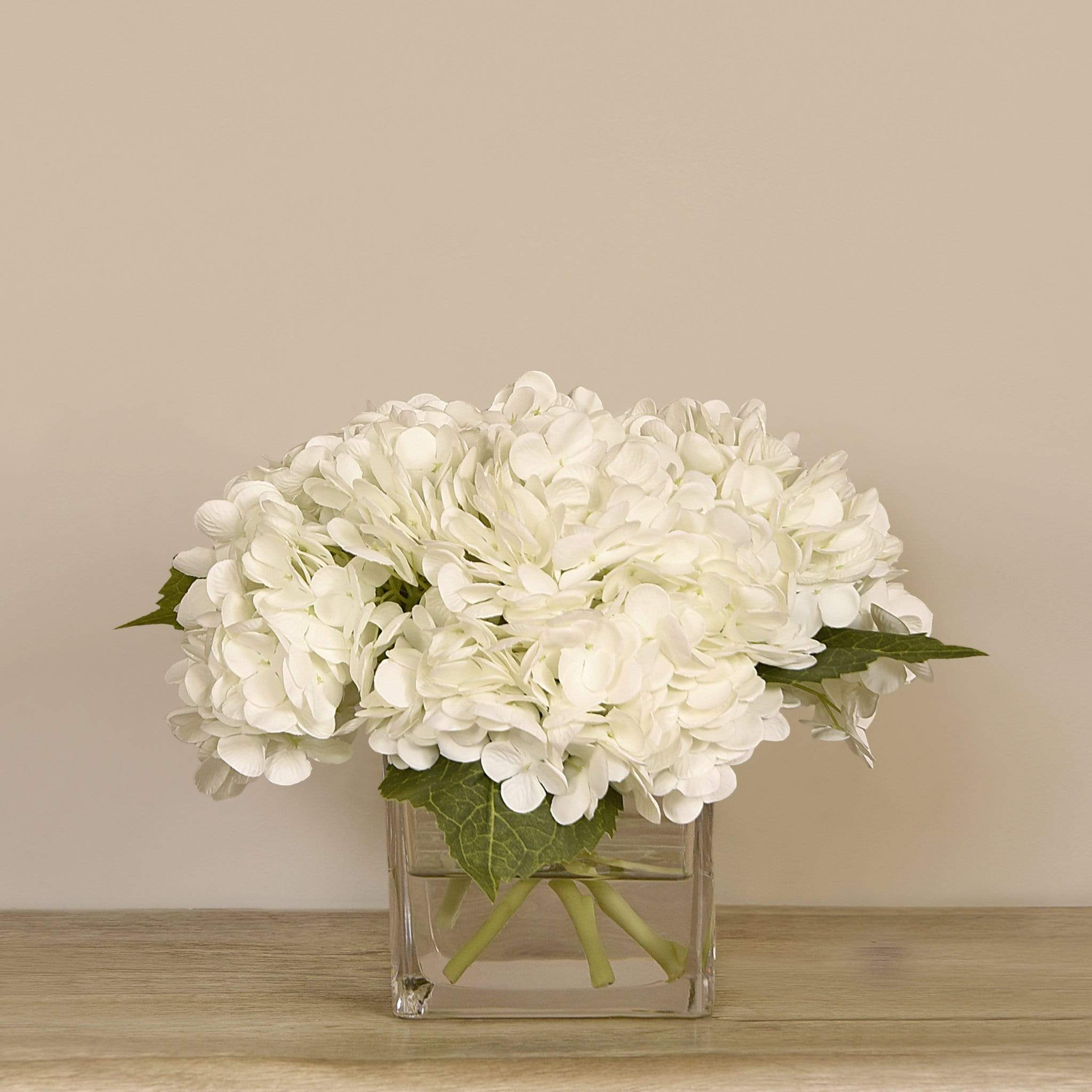 Artificial Hydrangea Arrangement in Glass Vase - Image 3