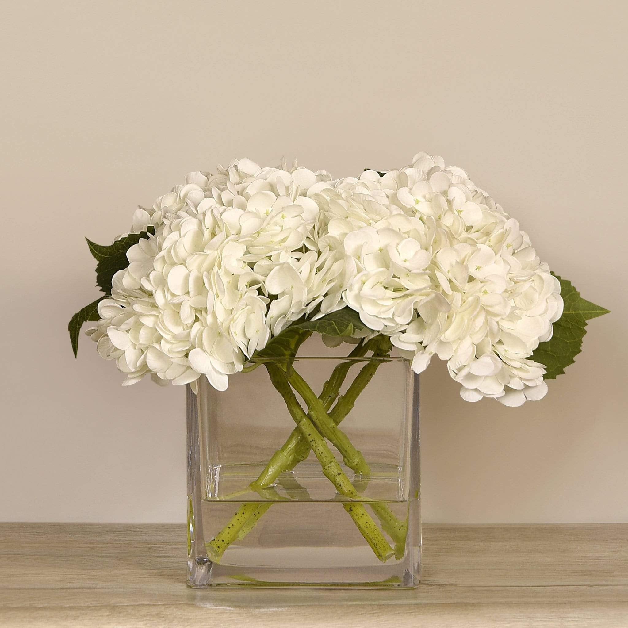 Artificial Hydrangea Arrangement in Glass Vase - Image 4