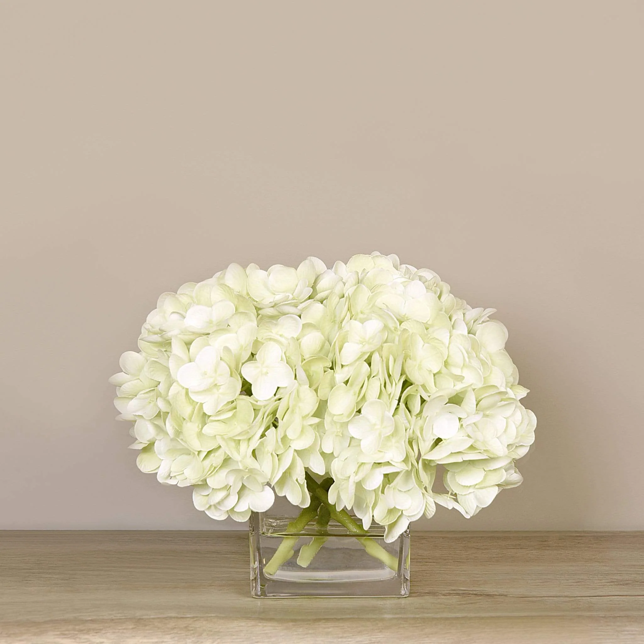 Artificial Hydrangea Arrangement in Glass Vase - Image 5