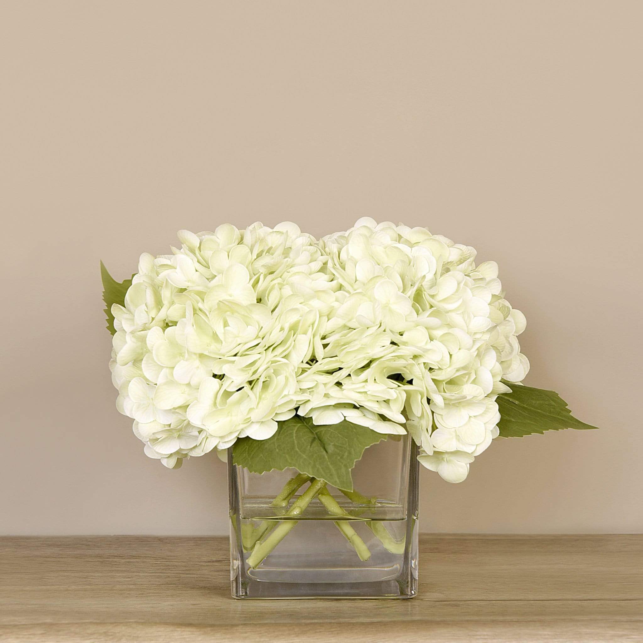 Artificial Hydrangea Arrangement in Glass Vase - Image 6