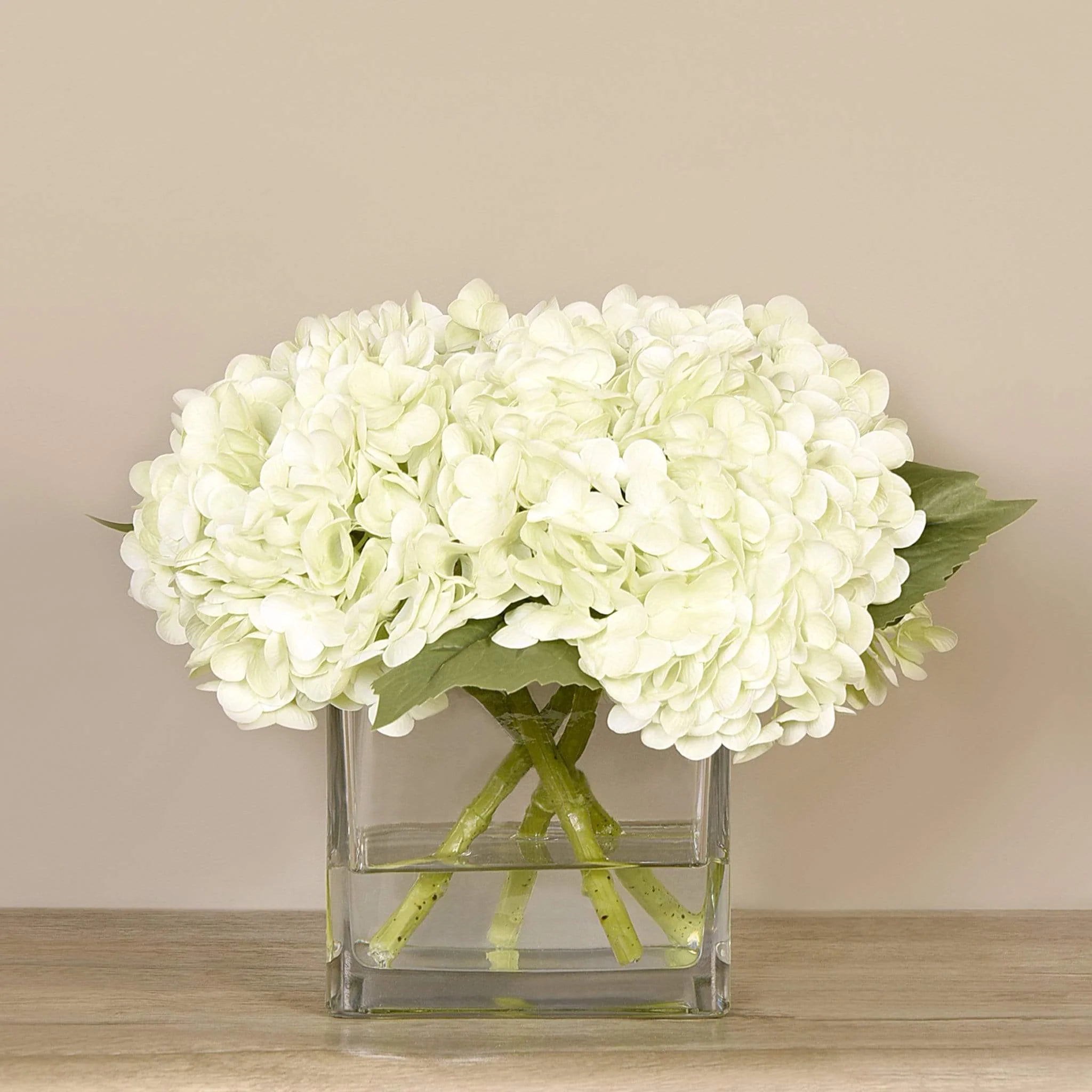 Artificial Hydrangea Arrangement in Glass Vase - Image 7