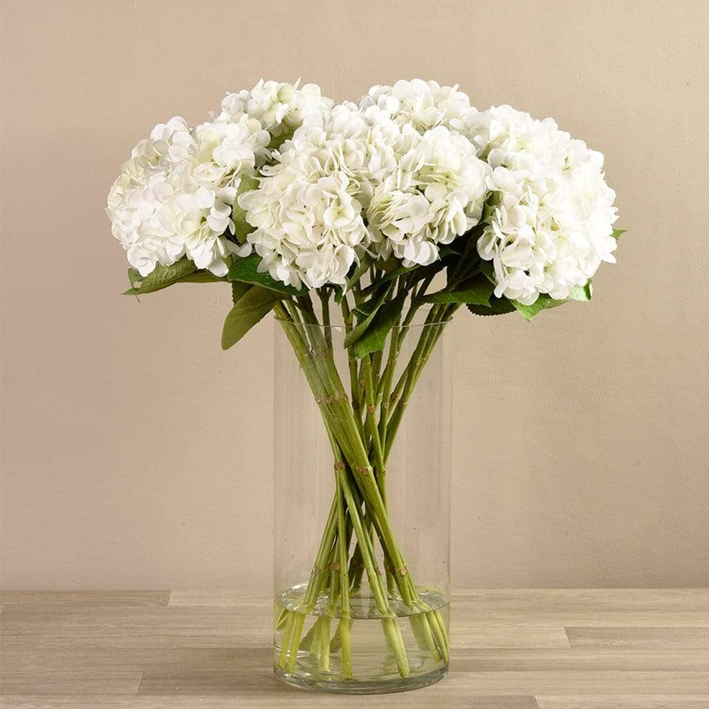 Artificial Hydrangea Arrangement in Glass Vase