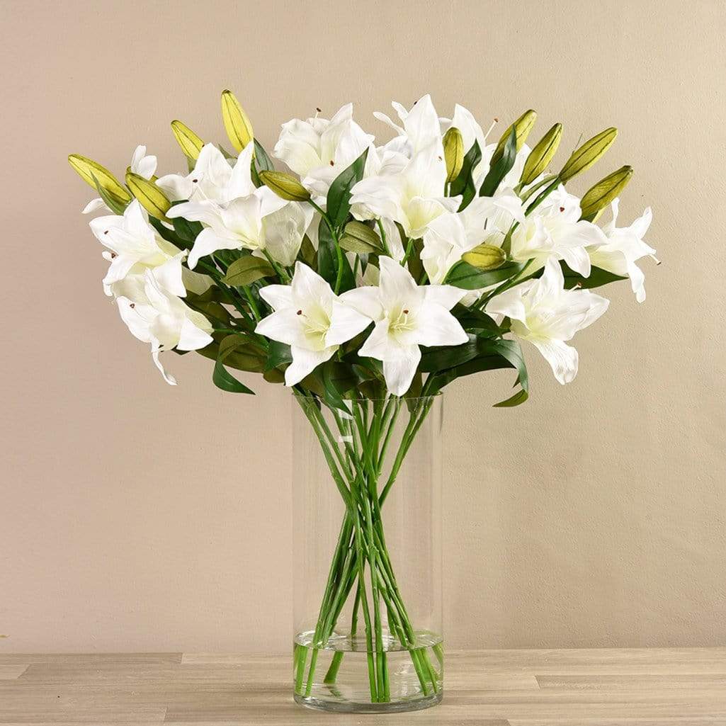 Artificial Lily Arrangement in Glass Vase