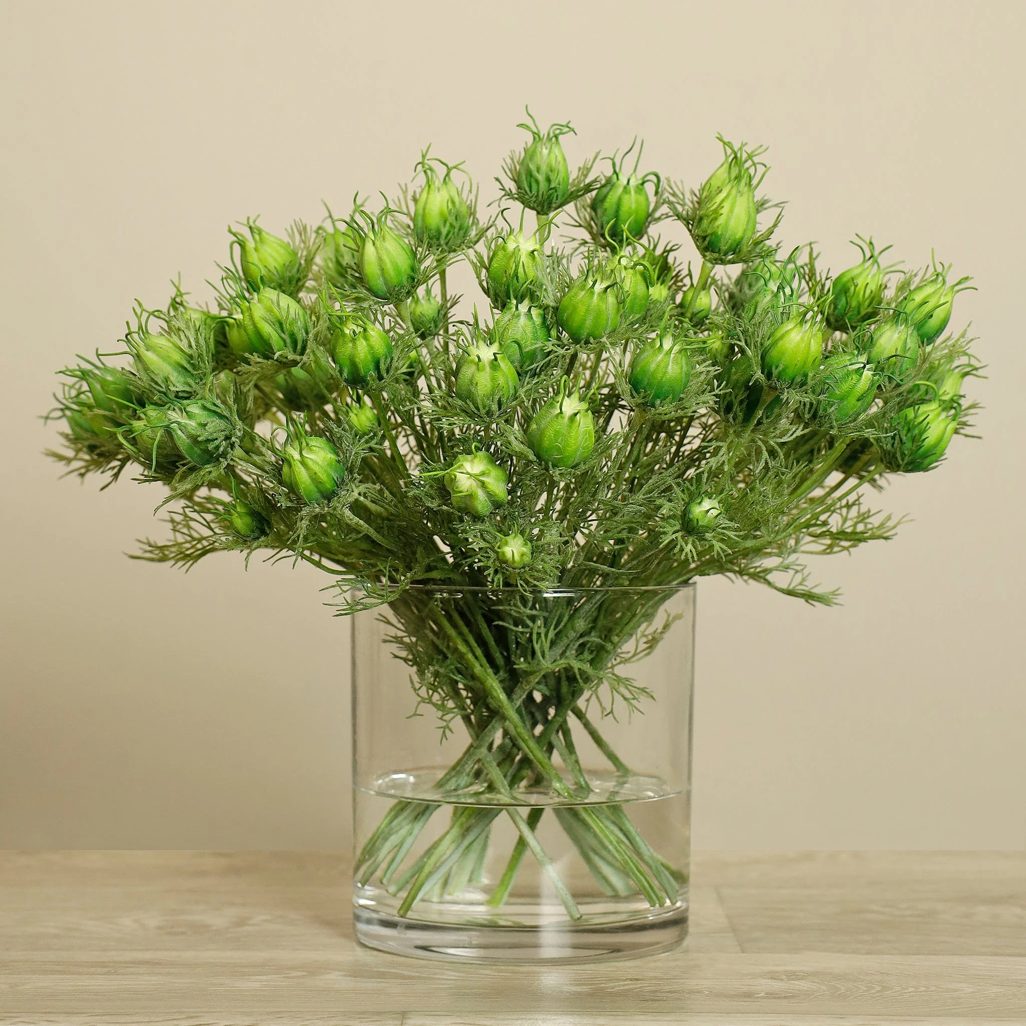 Artificial Nigella Arrangement in Glass Vase