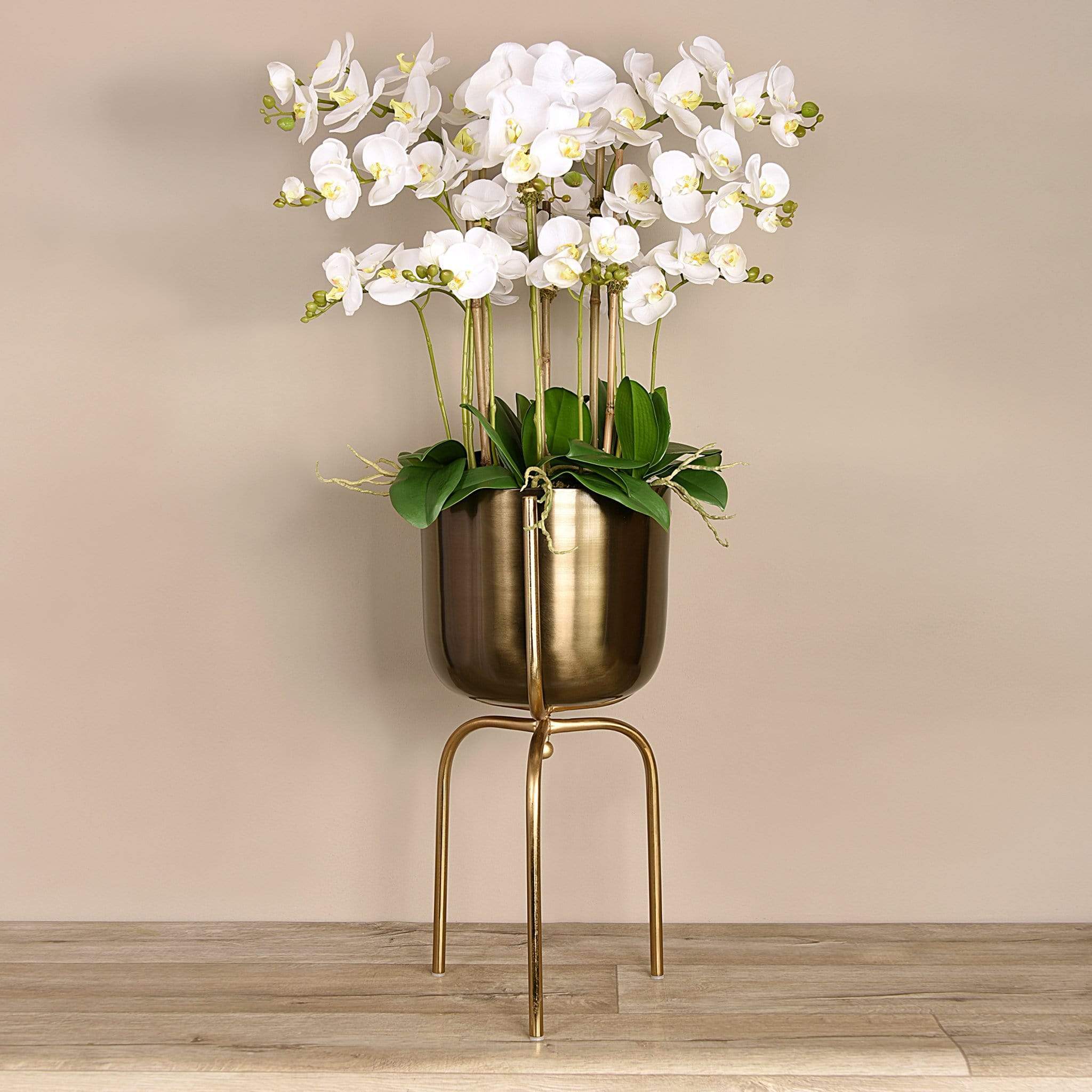 Artificial Orchid Arrangement in Gold Standing Vase - Image 3
