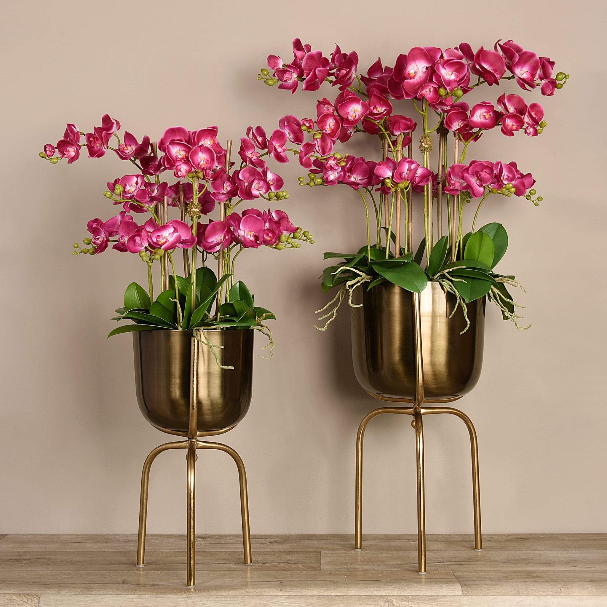 Artificial Orchid Arrangement in Gold Standing Vase - Image 4