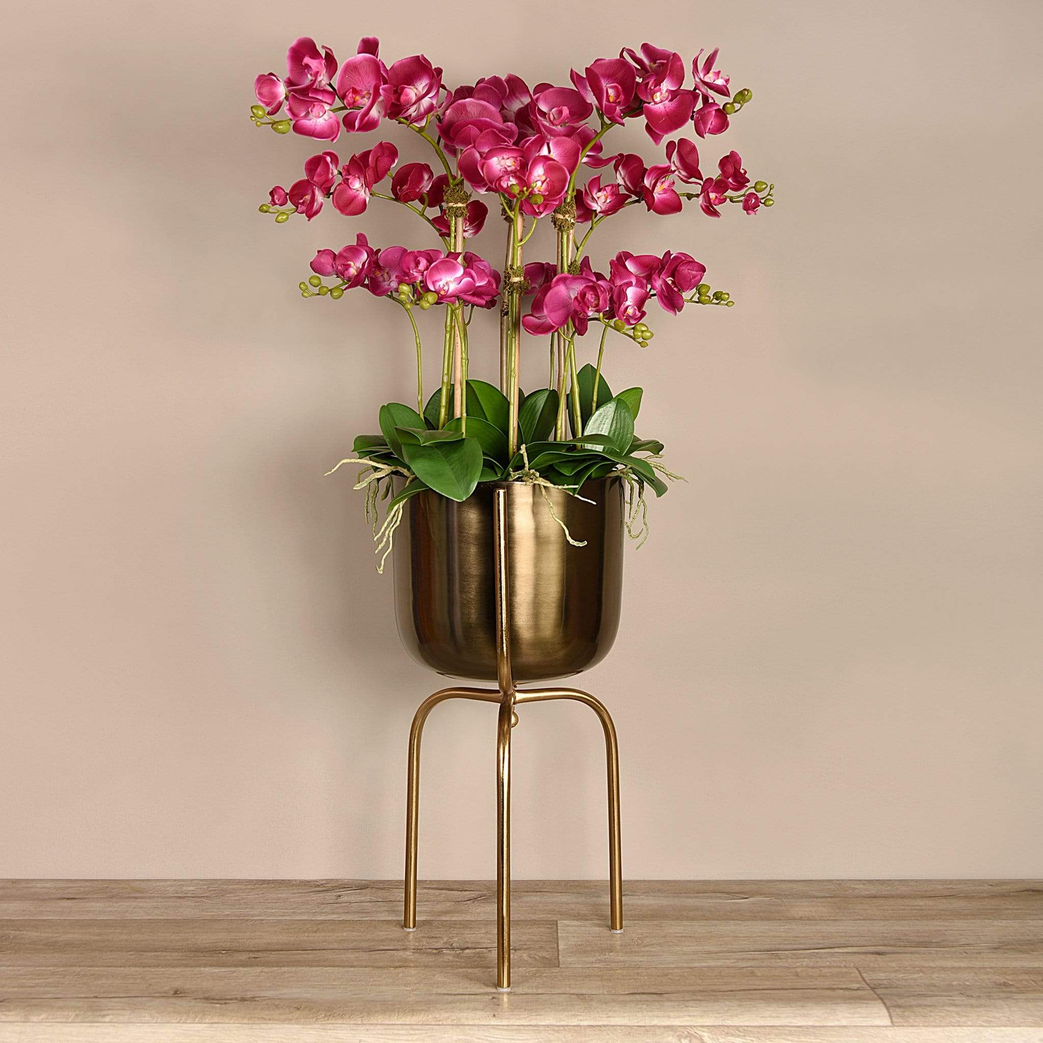 Artificial Orchid Arrangement in Gold Standing Vase - Image 6
