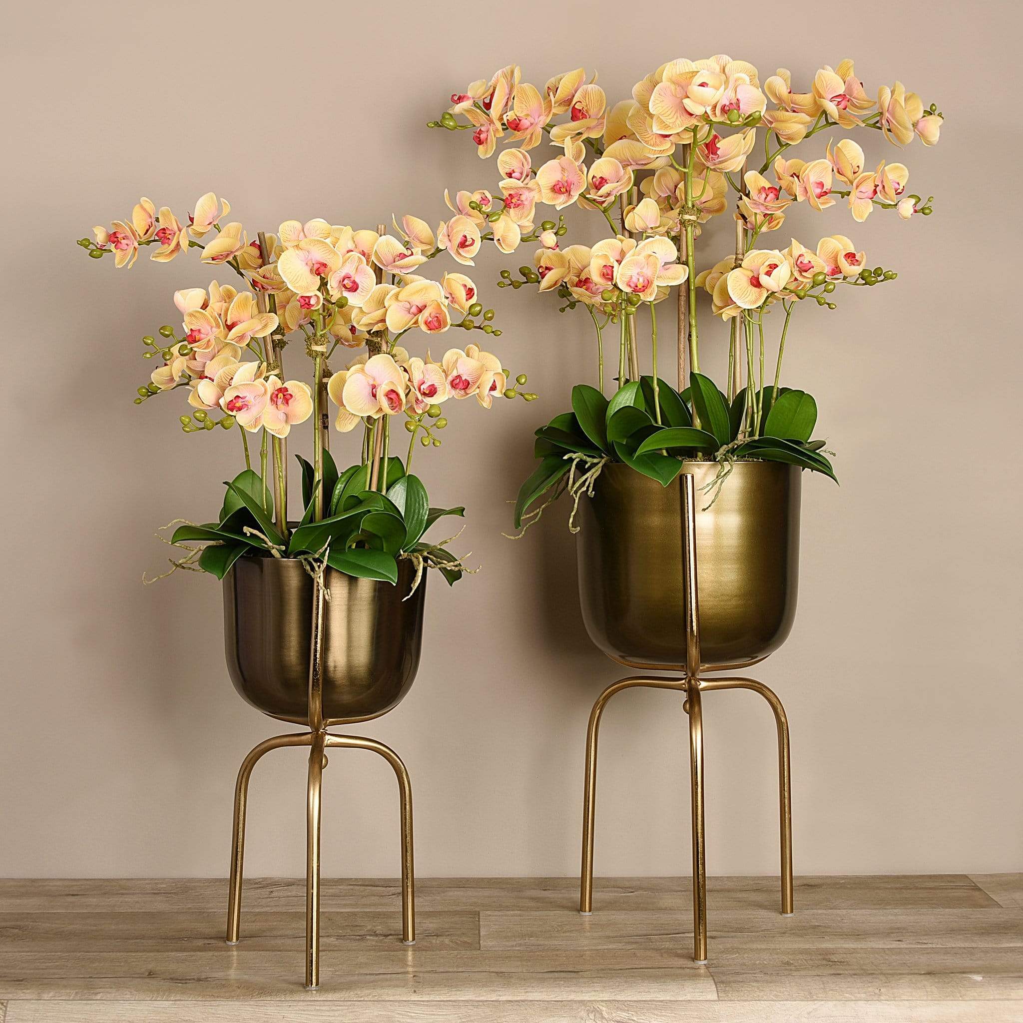 Artificial Orchid Arrangement in Gold Standing Vase - Image 7