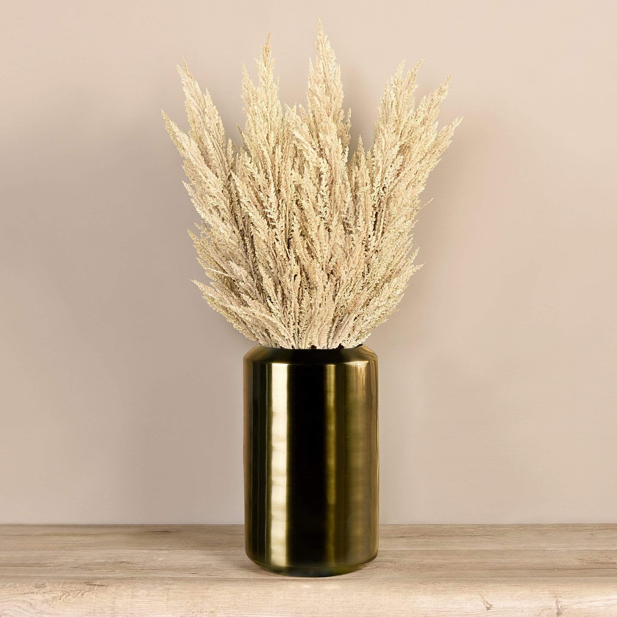 Artificial Pampas Arrangement in Bronze Metal Vase - Image 3