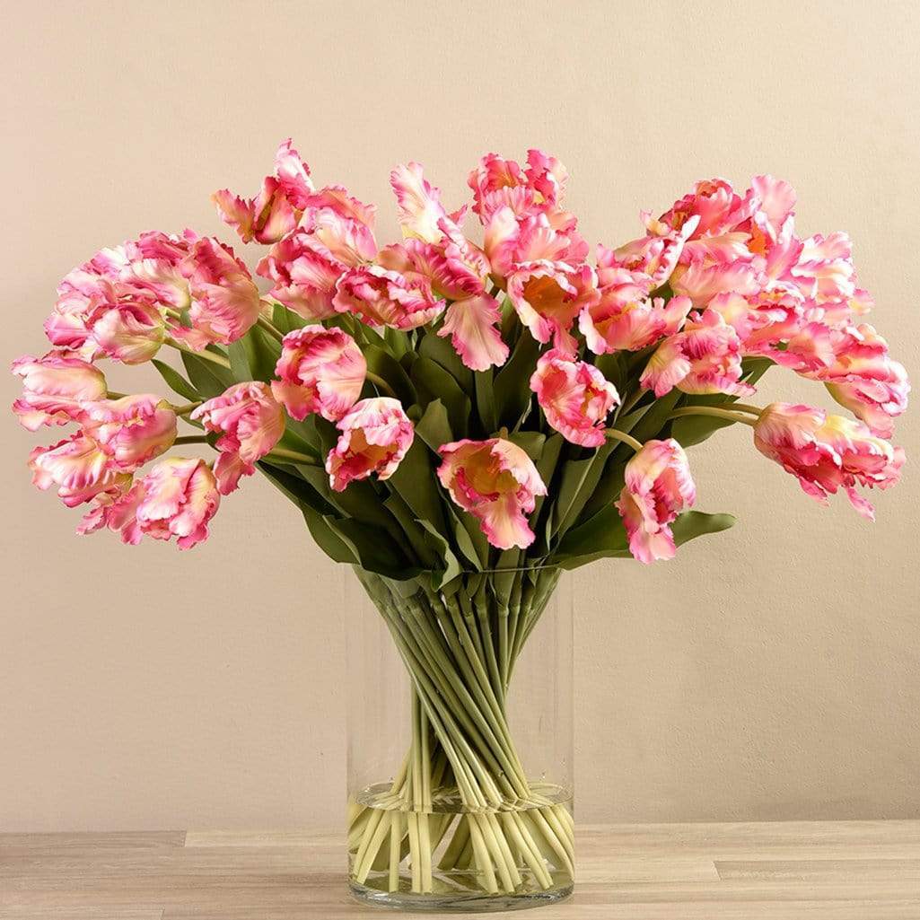 Artificial Parrot Tulips in Glass Vase - Image 4