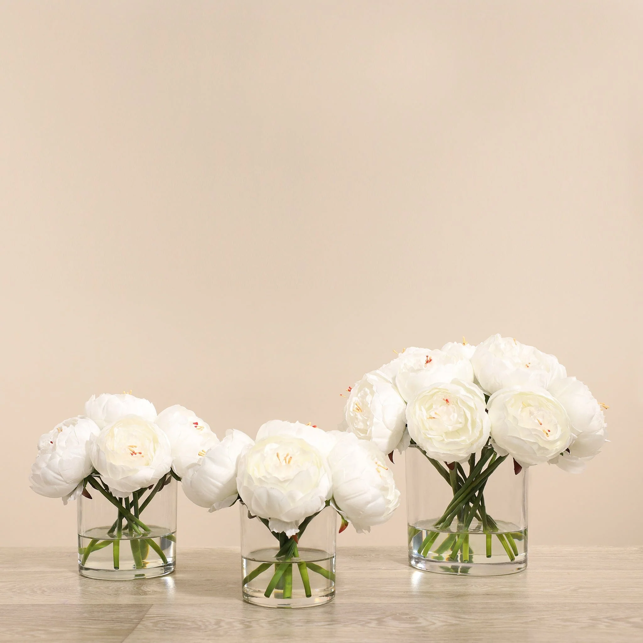 Artificial Peony Arrangement in Glass Vase