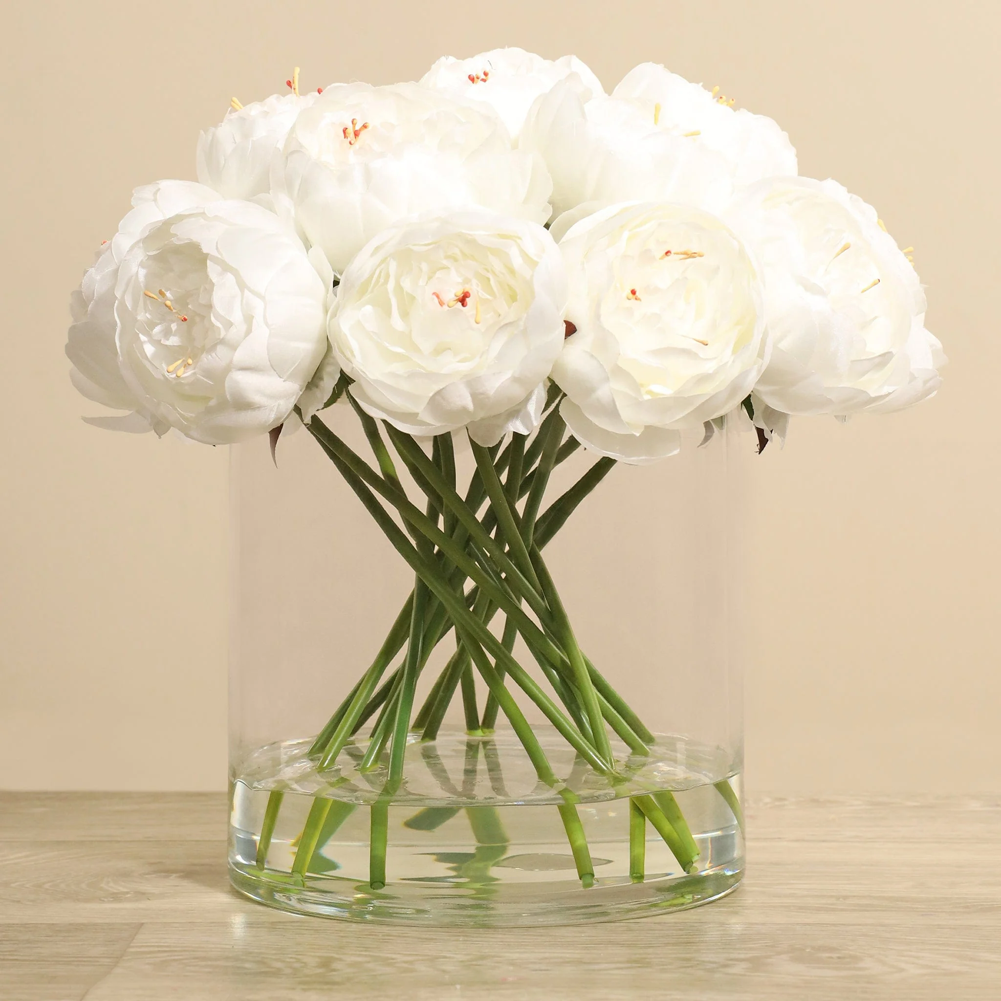 Artificial Peony Arrangement in Glass Vase