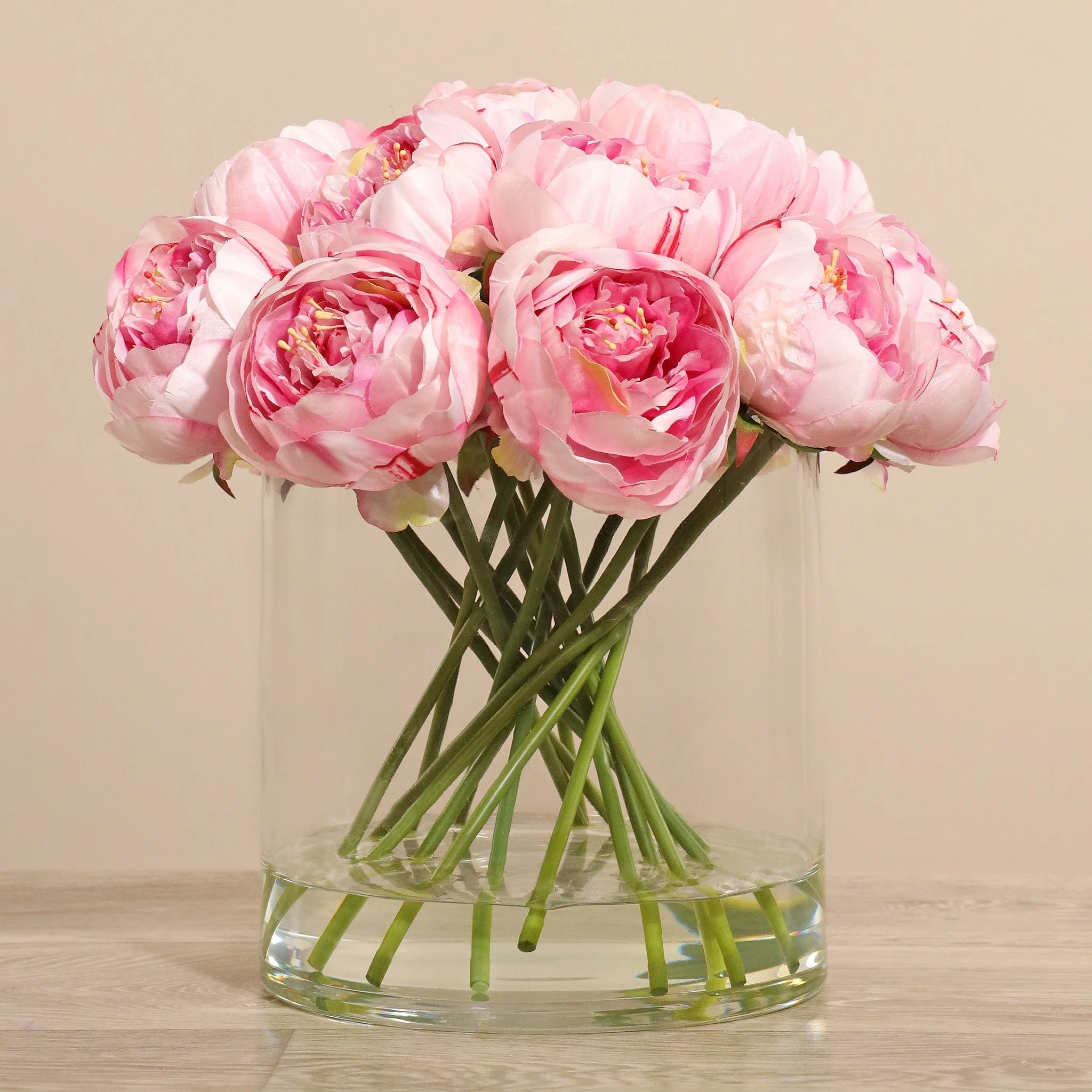 Artificial Peony Arrangement in Glass Vase - Image 5