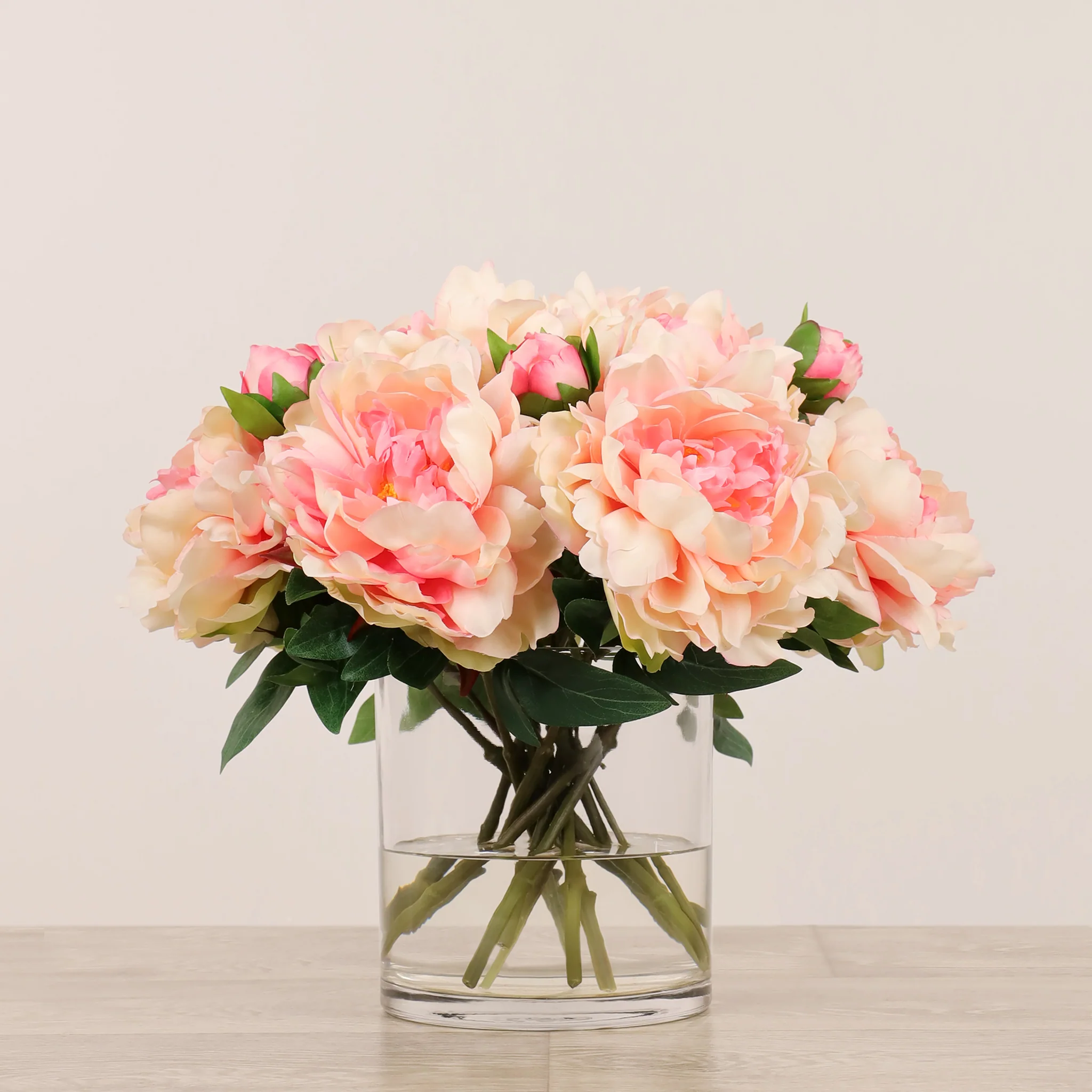 Artificial Peony Arrangement in Glass Vase - Image 6