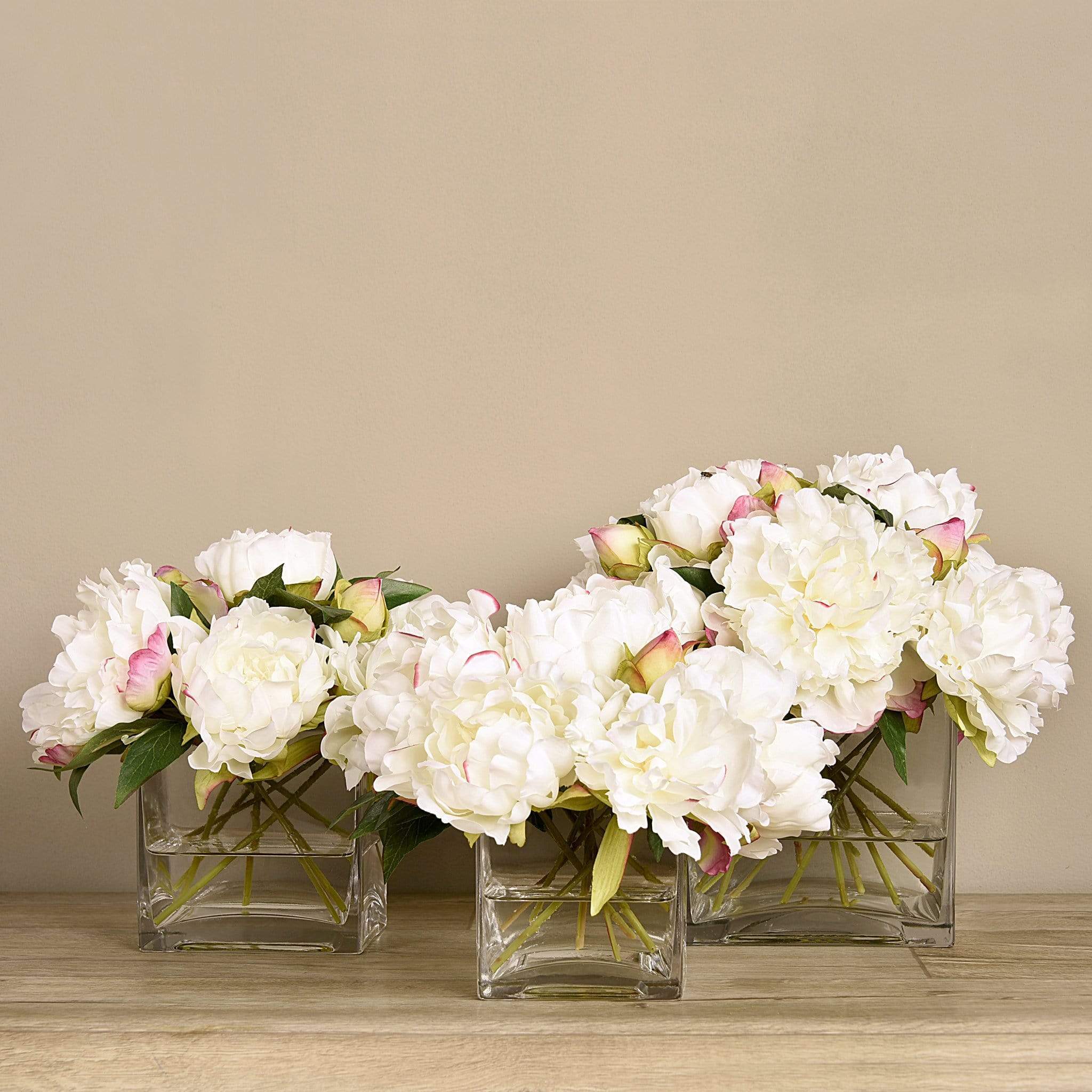 Artificial Peony Arrangement in Glass Vase