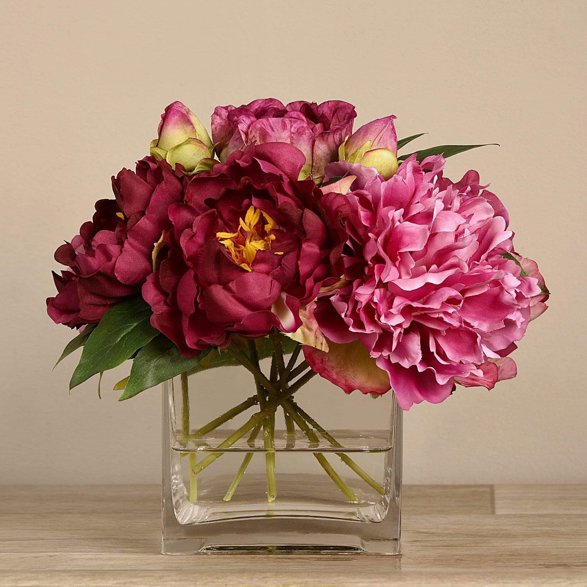 Artificial Peony Arrangement in Glass Vase - Image 11