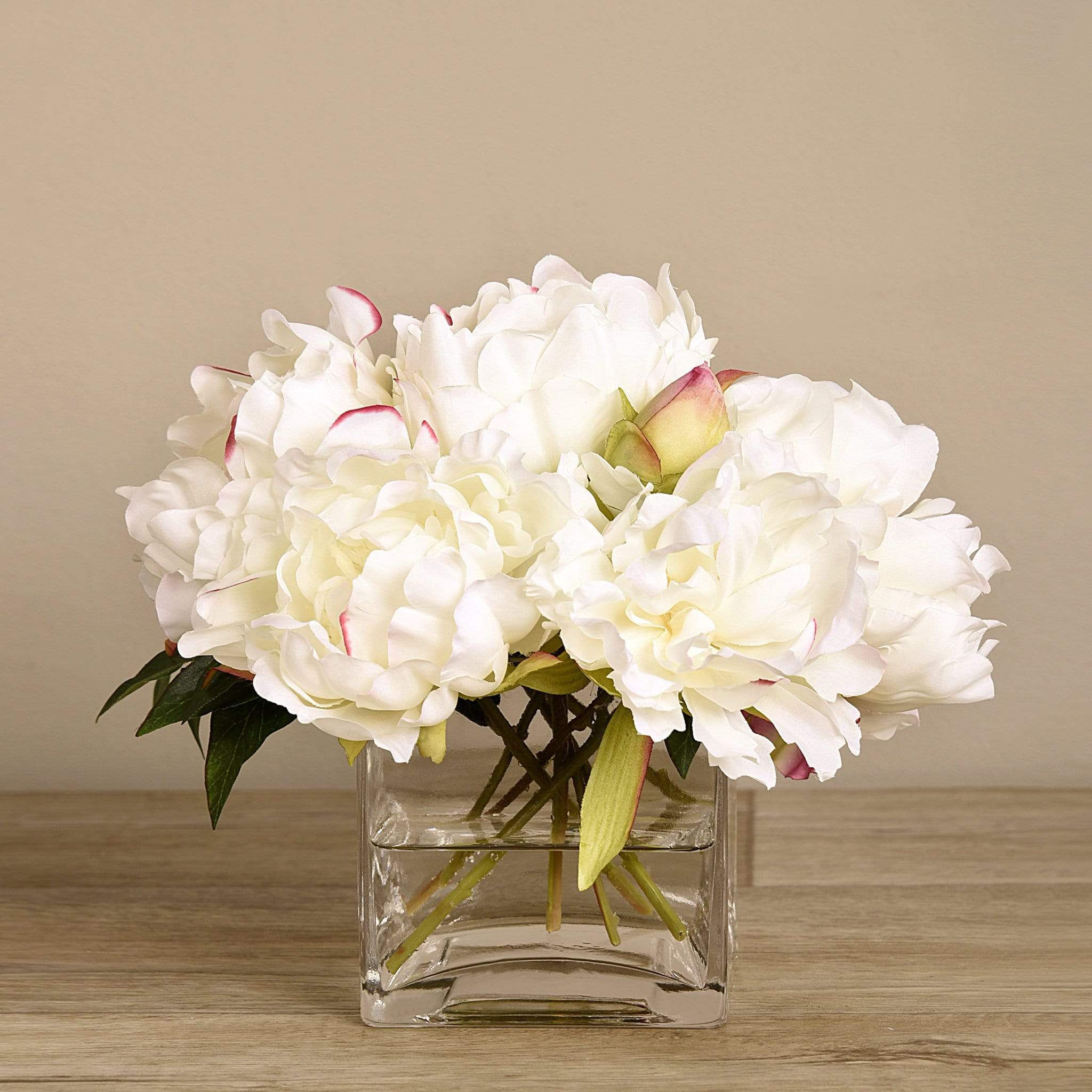 Artificial Peony Arrangement in Glass Vase - Image 2