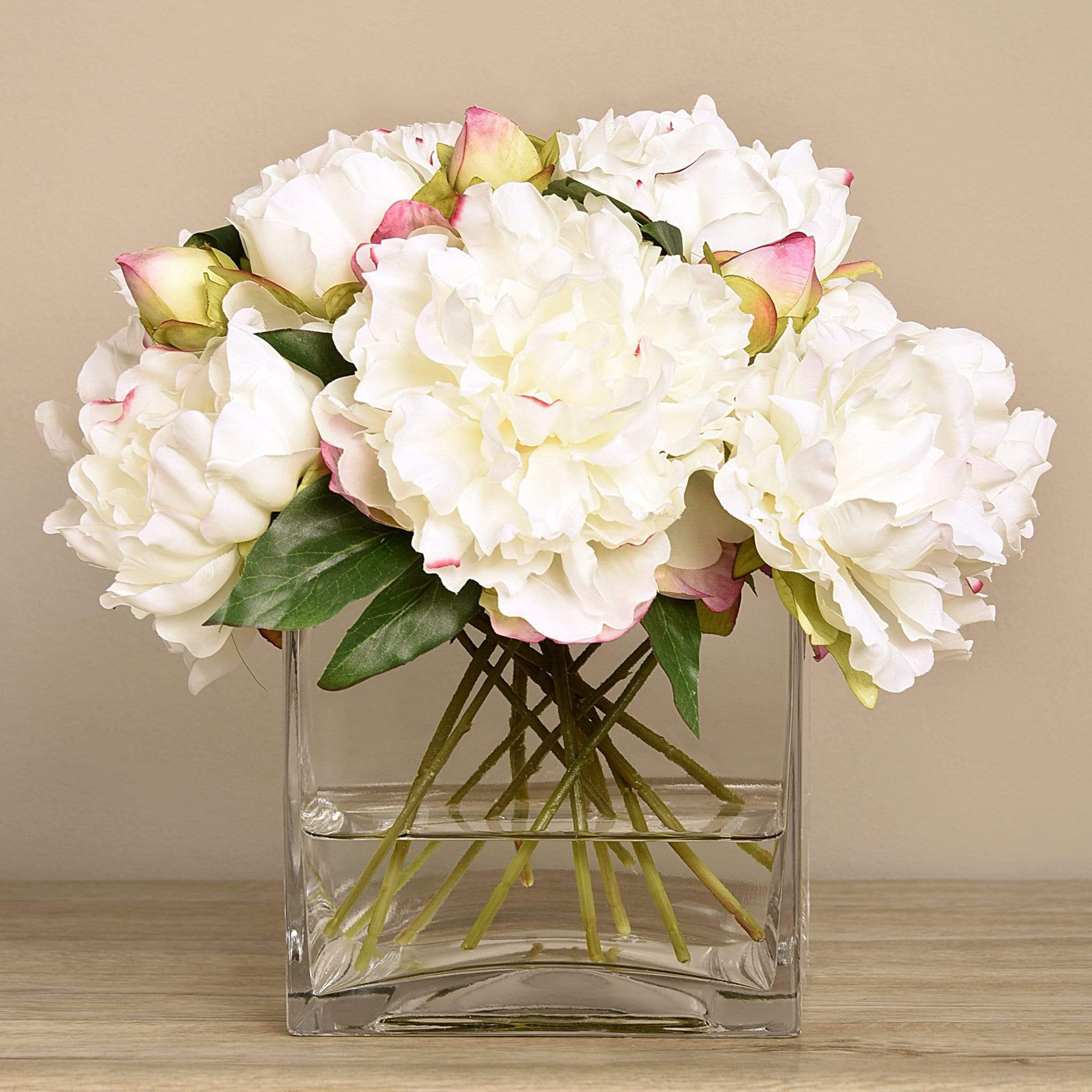 Artificial Peony Arrangement in Glass Vase - Image 4