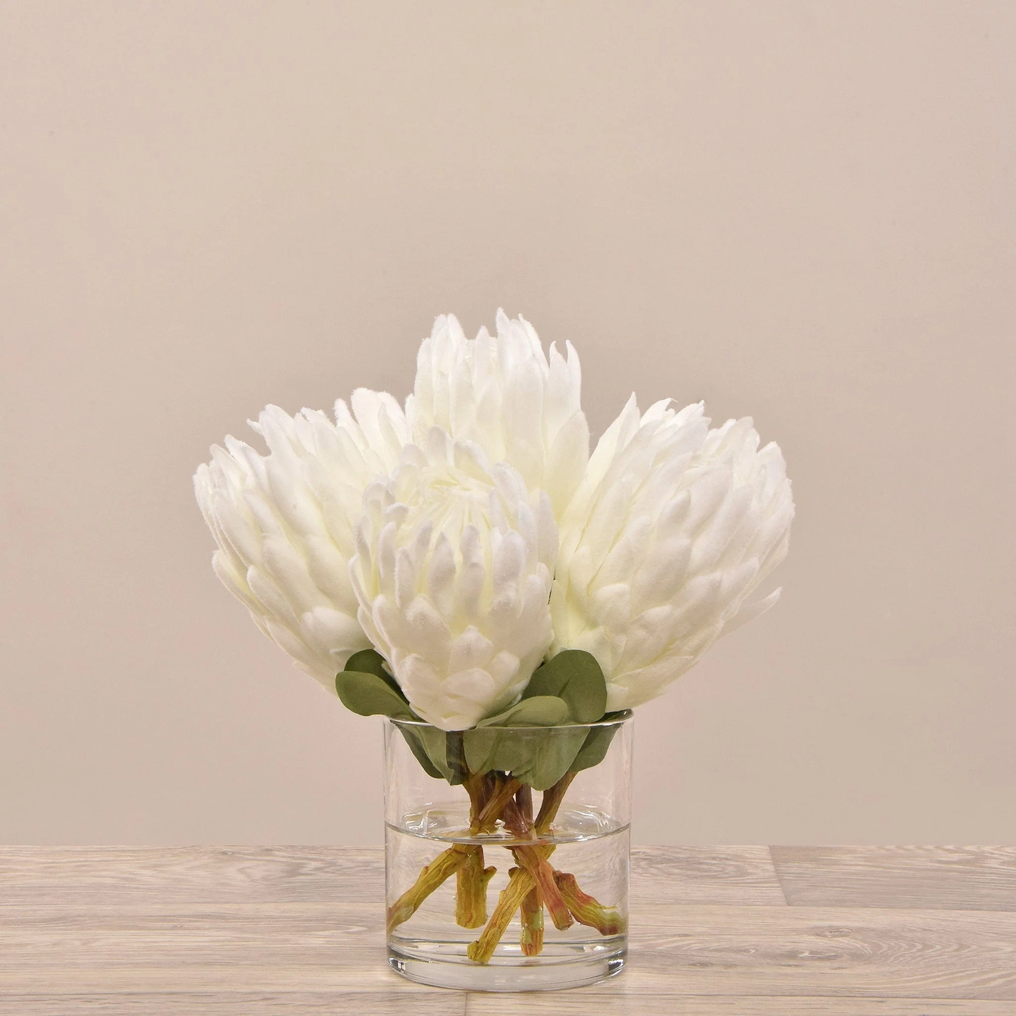 Artificial Protea Arrangement in Glass Vase - Image 2