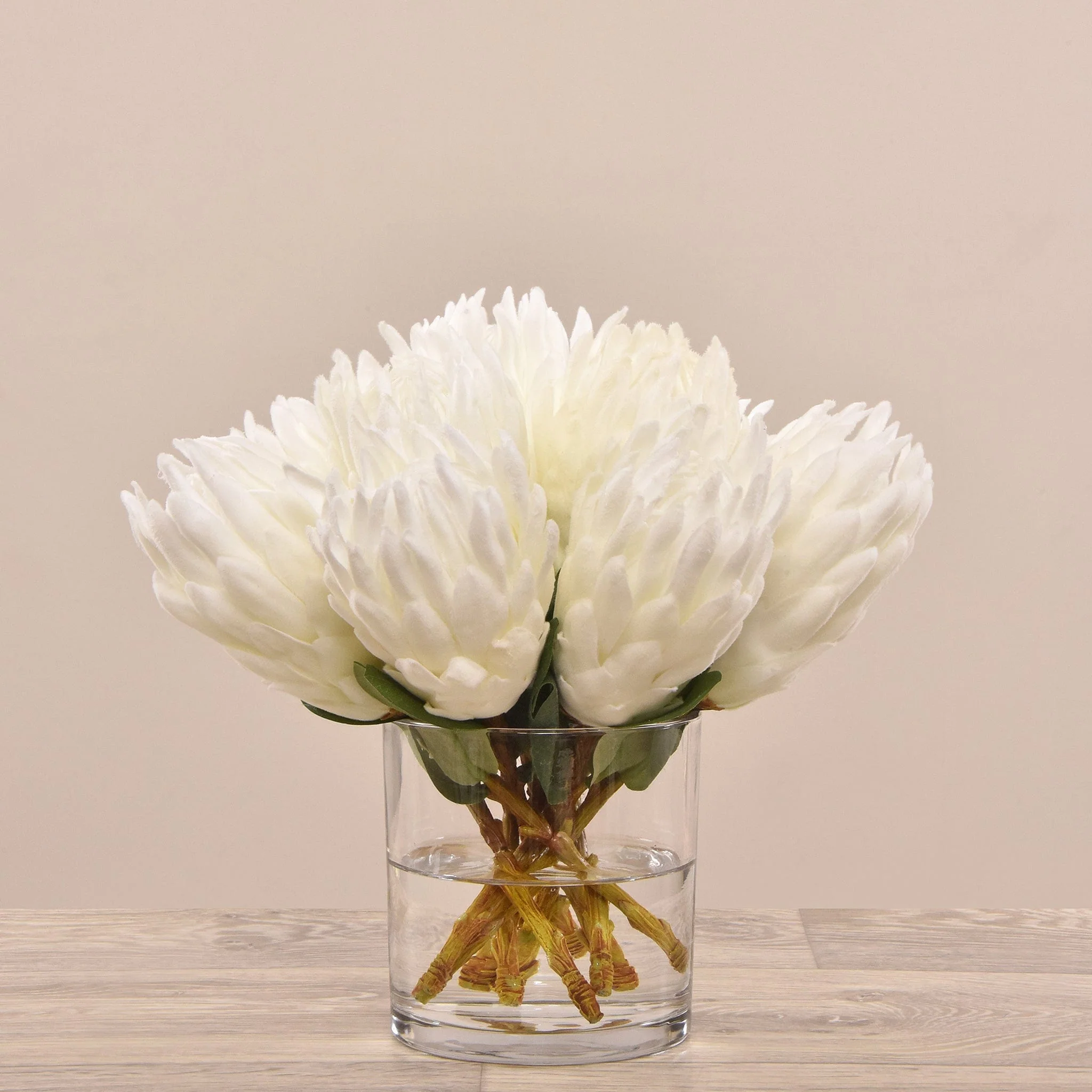 Artificial Protea Arrangement in Glass Vase - Image 3