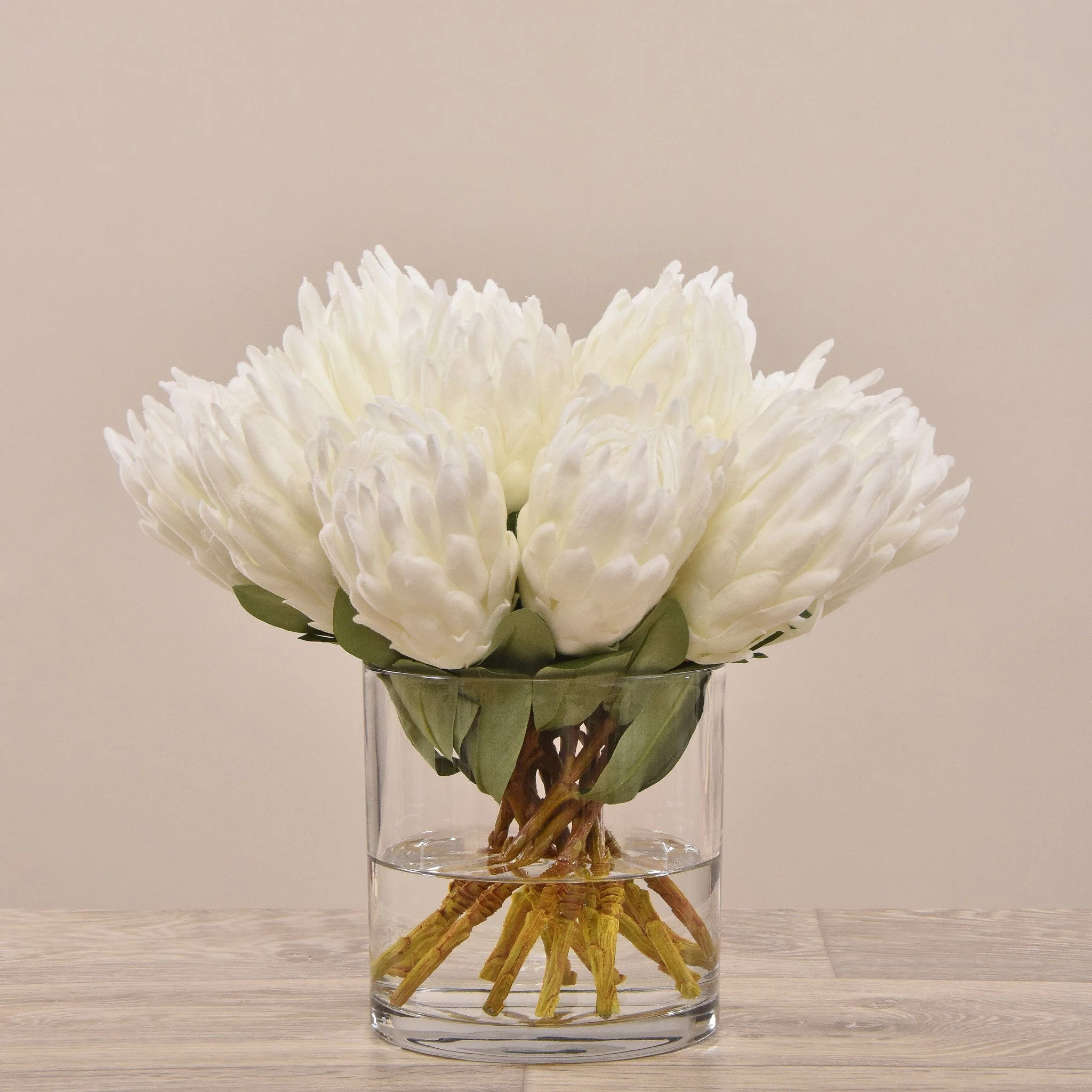Artificial Protea Arrangement in Glass Vase - Image 4