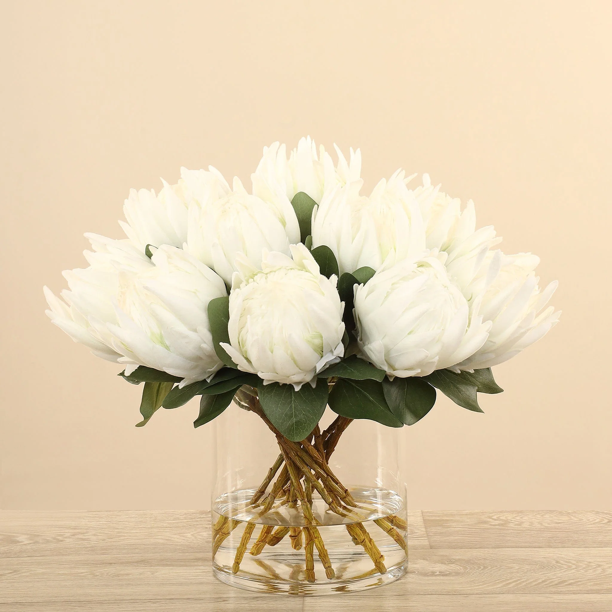 Artificial Protea Arrangement in Glass Vase - Image 3