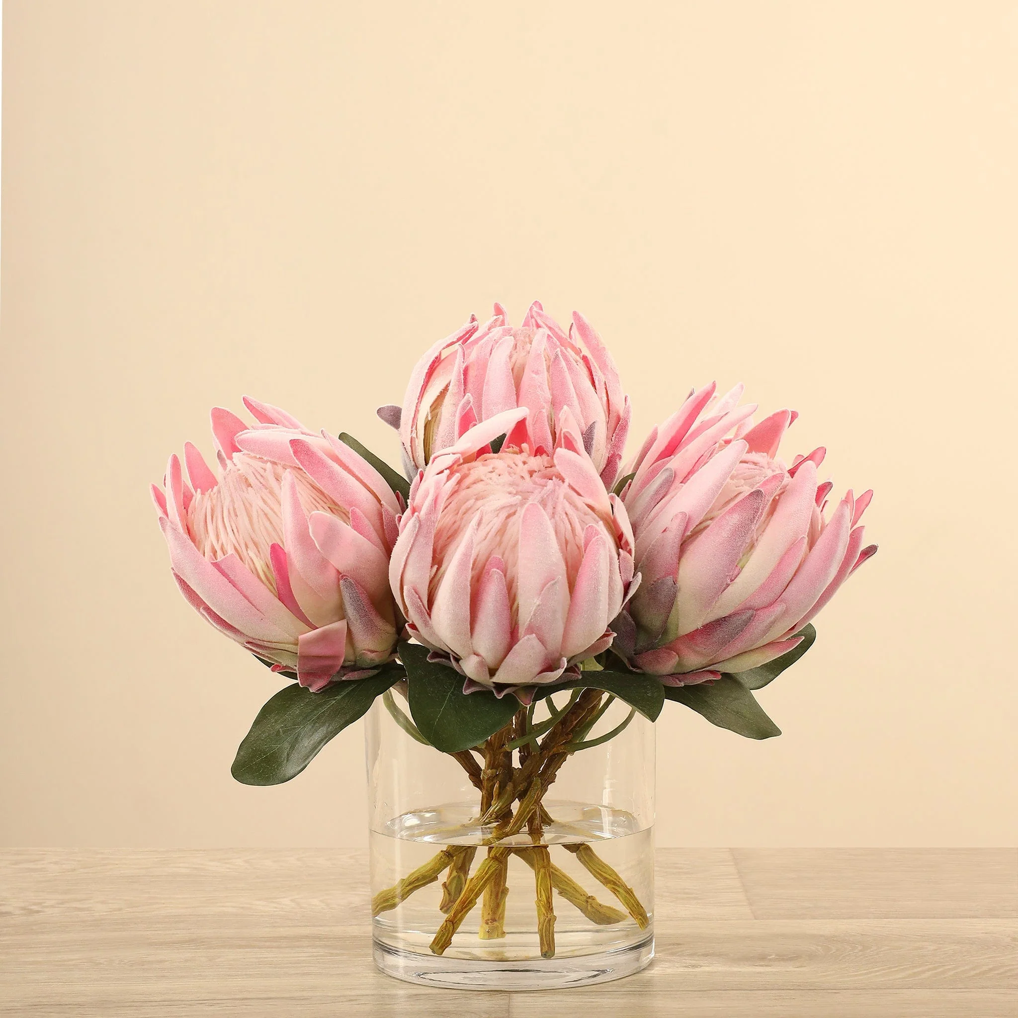 Artificial Protea Arrangement in Glass Vase - Image 4