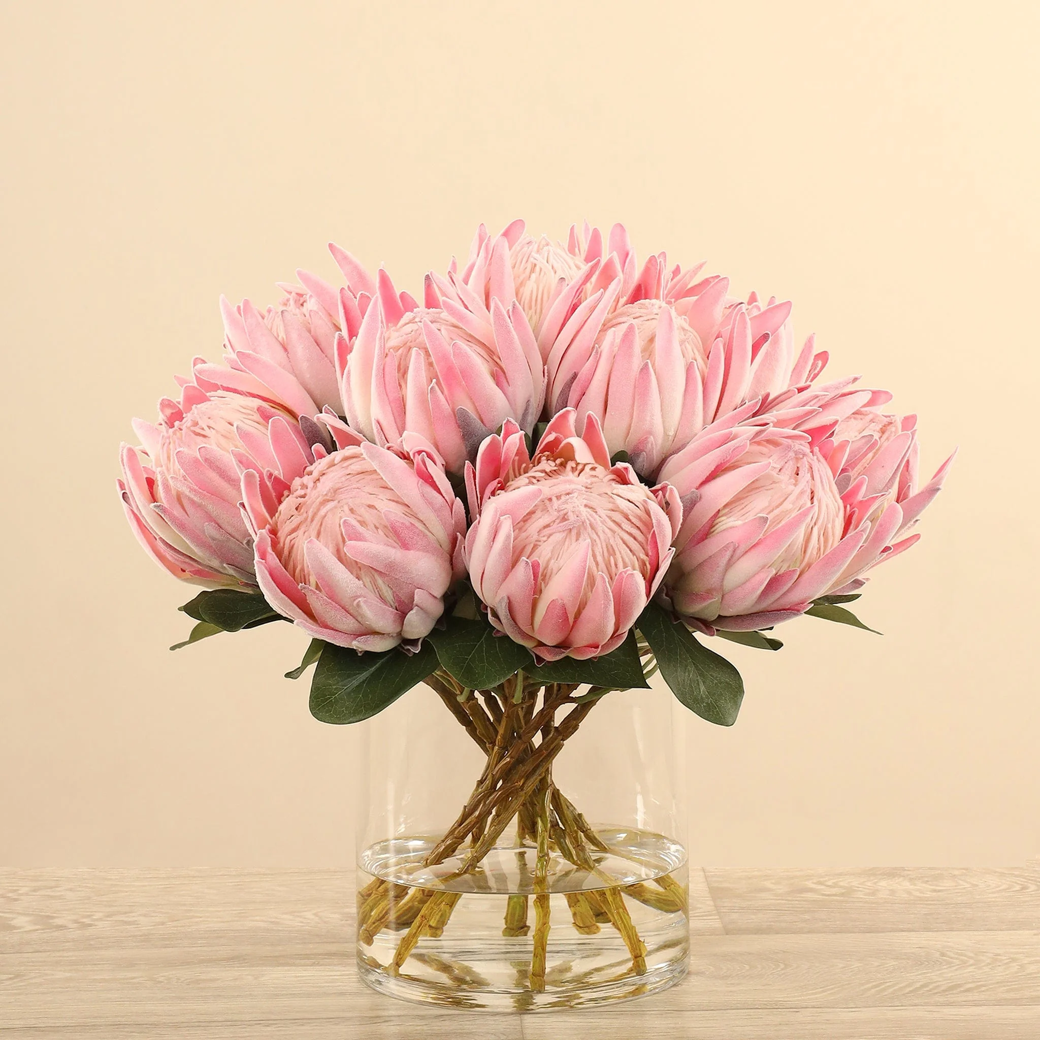 Artificial Protea Arrangement in Glass Vase - Image 5
