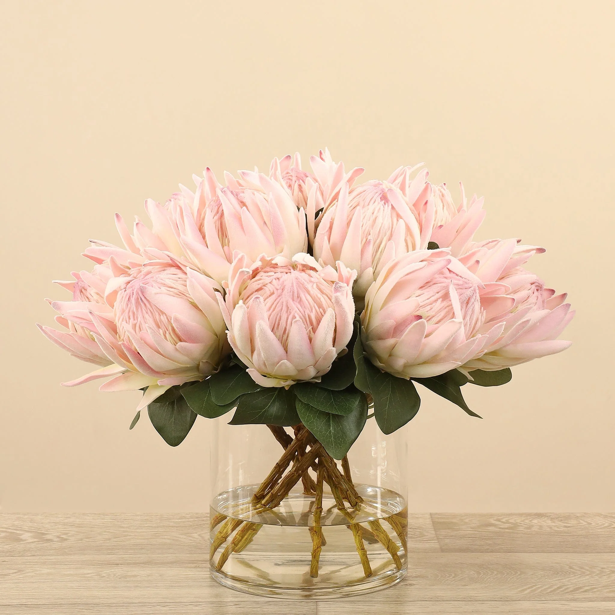 Artificial Protea Arrangement in Glass Vase - Image 9