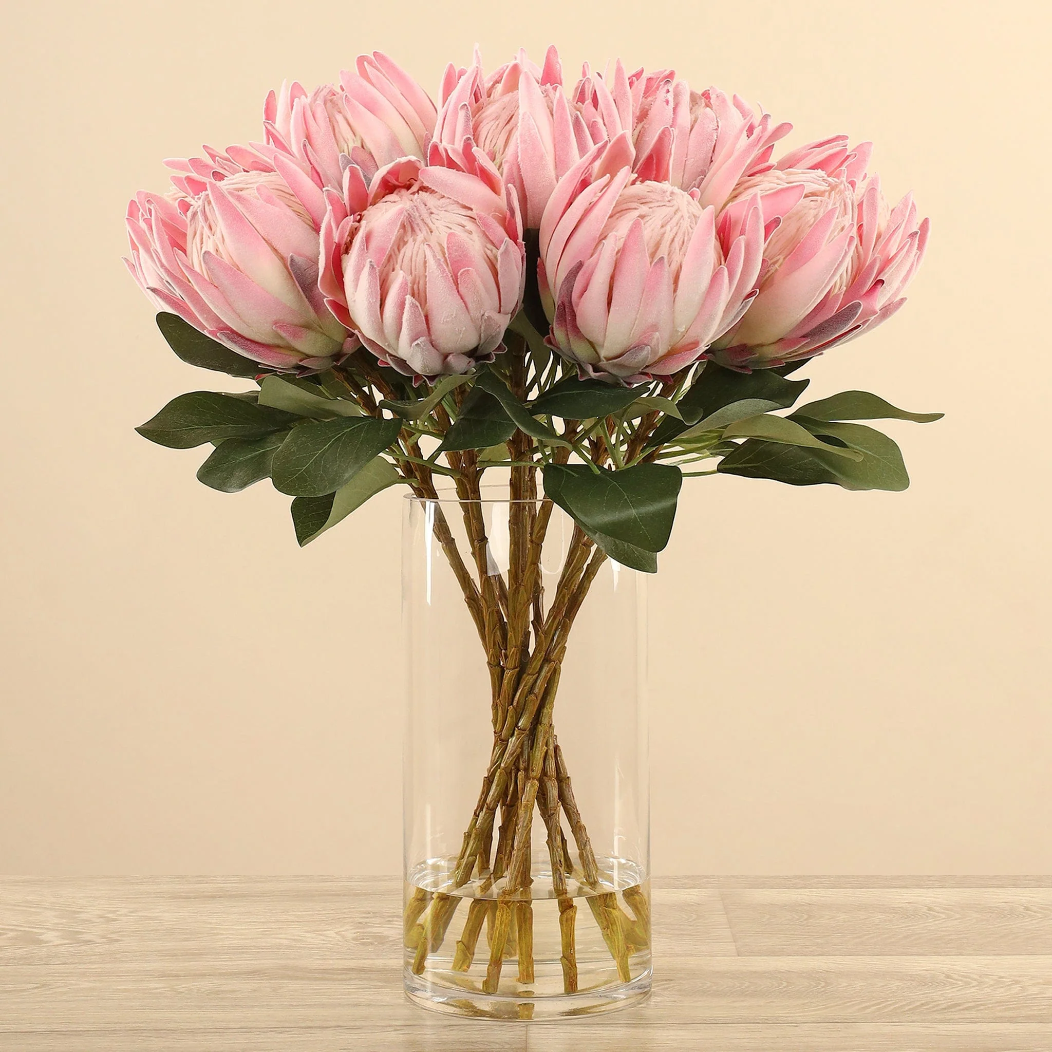 Artificial Protea Arrangement in Glass Vase - Image 2