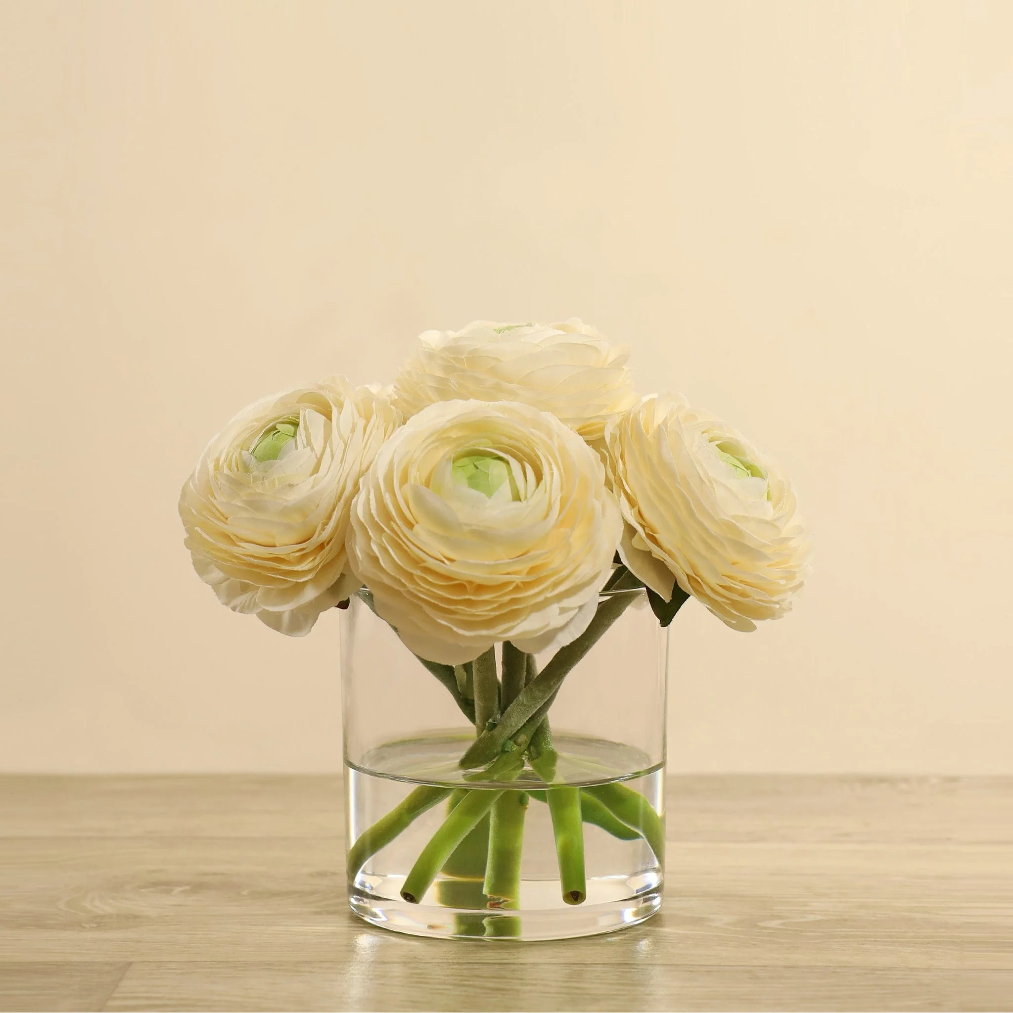 Artificial Ranunculus Arrangement in Glass Vase - Image 2